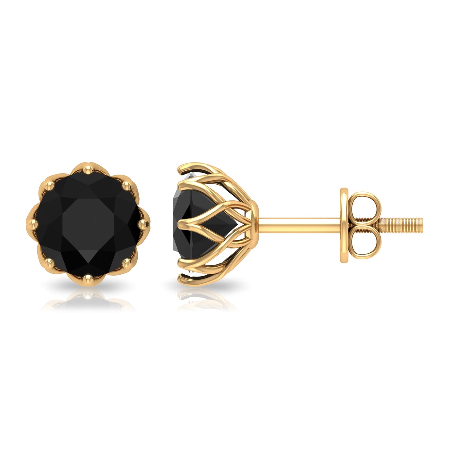 Solitaire 2.6 Carat Lab Created Black Diamond Stud Earrings in Decorative Setting