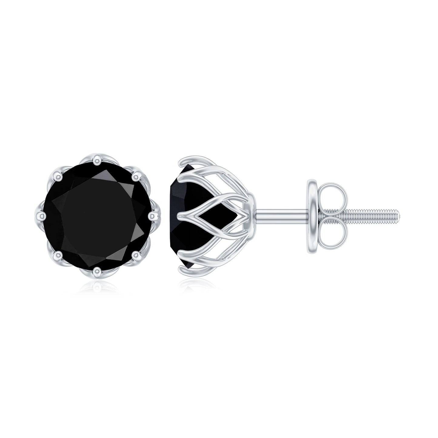 Genuine 3 Carat Black Spinel Stud Earrings with Screw Back