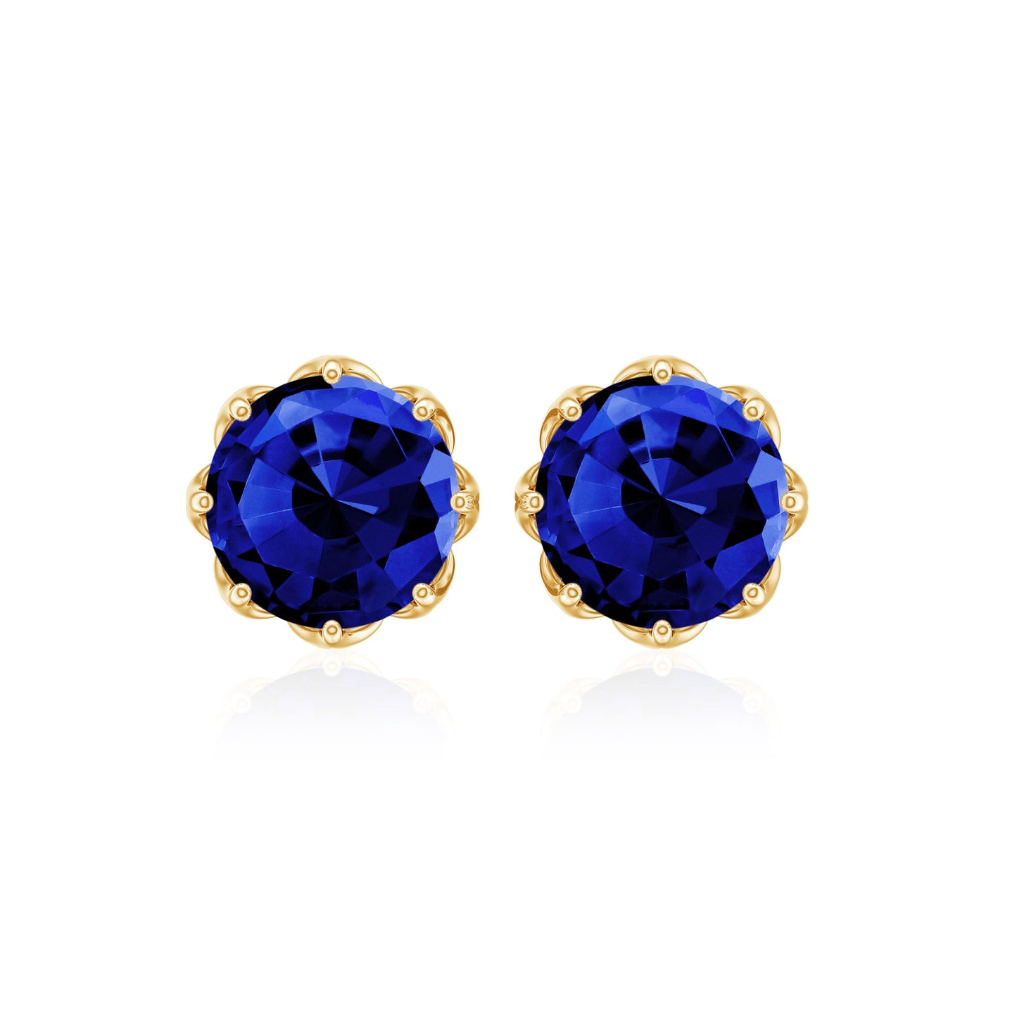 Round Lab Created Blue Sapphire Stud Earrings in Decorative Setting