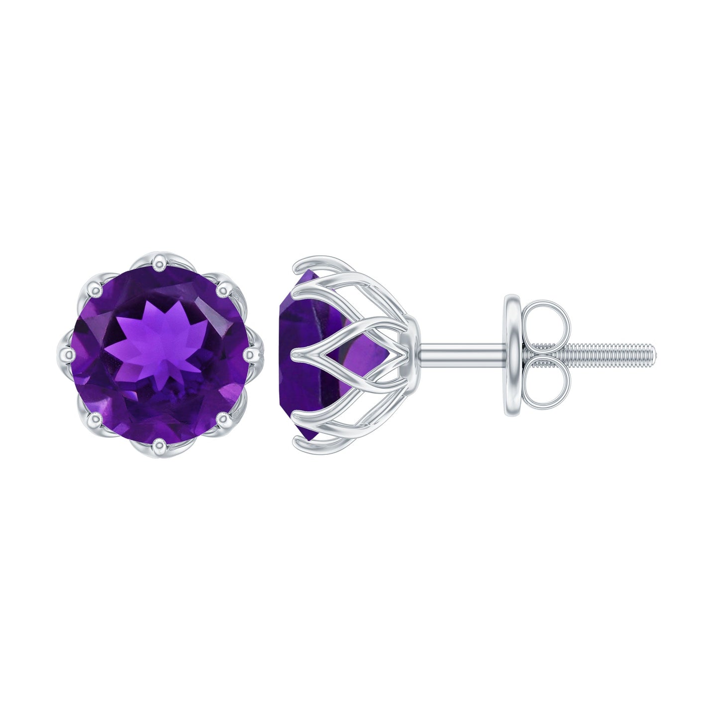 Natural Amethyst Solitaire Stud Earrings with Screw Back