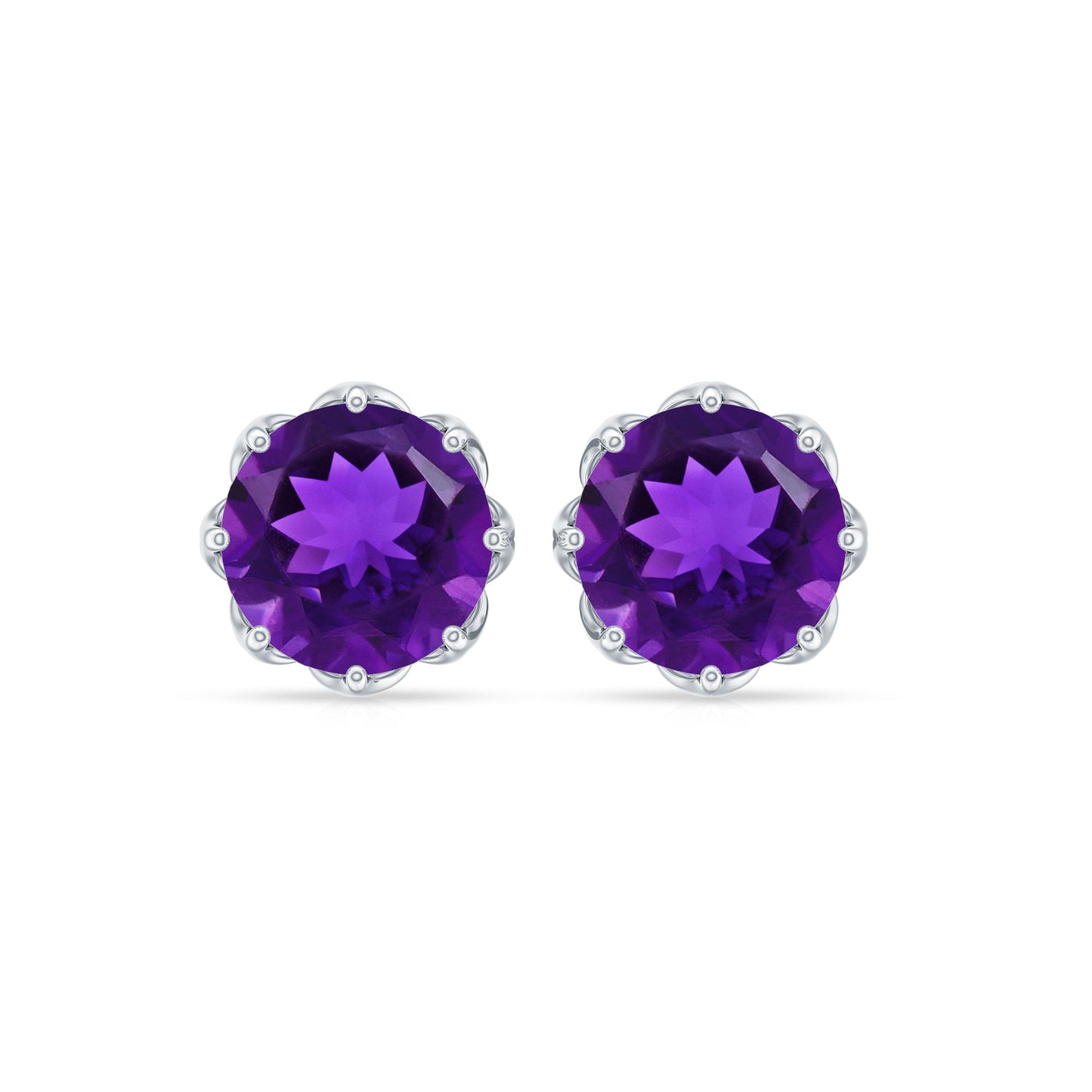 Natural Amethyst Solitaire Stud Earrings with Screw Back