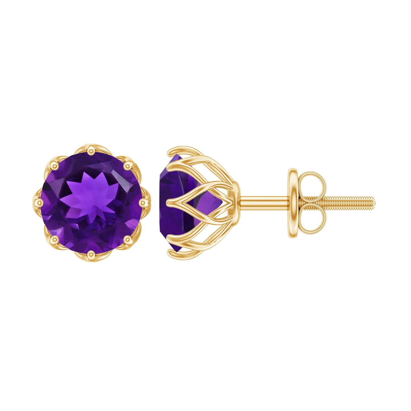 Natural Amethyst Solitaire Stud Earrings with Screw Back