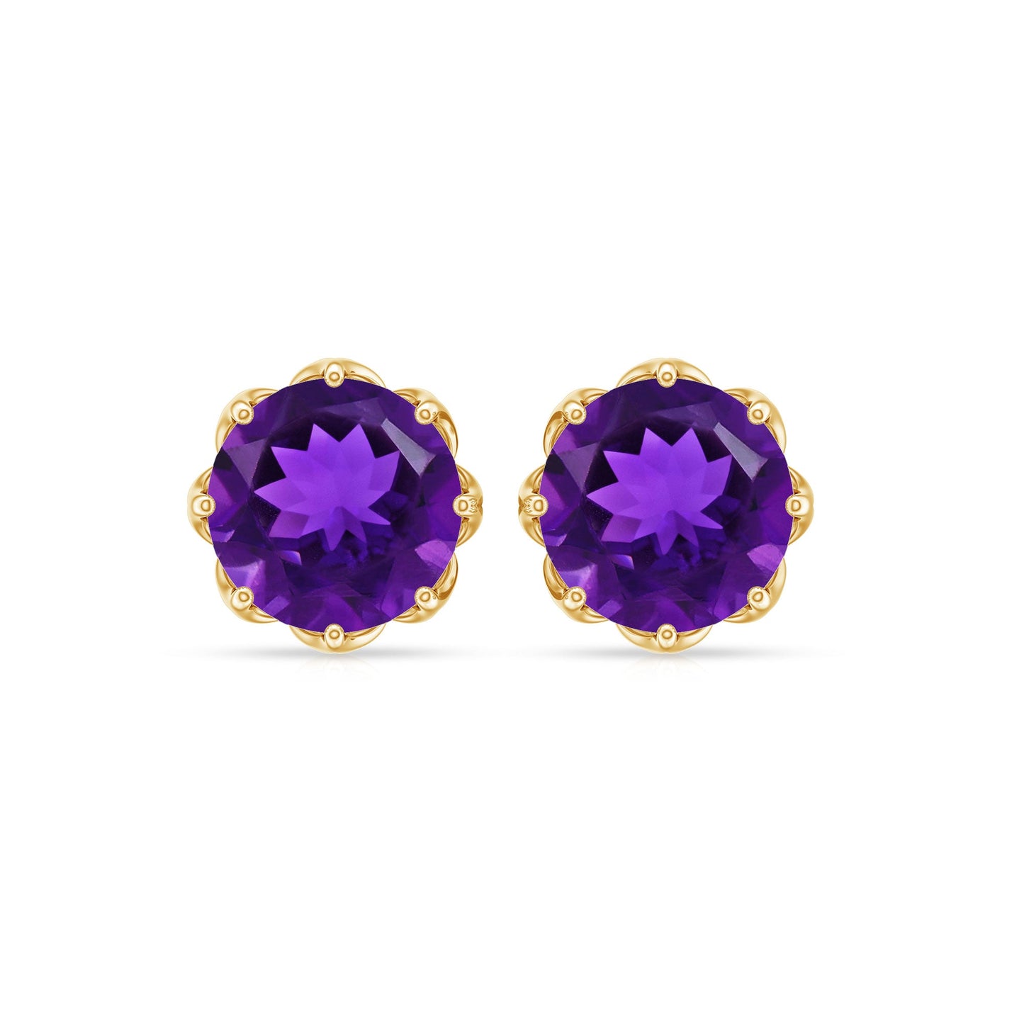 Natural Amethyst Solitaire Stud Earrings with Screw Back