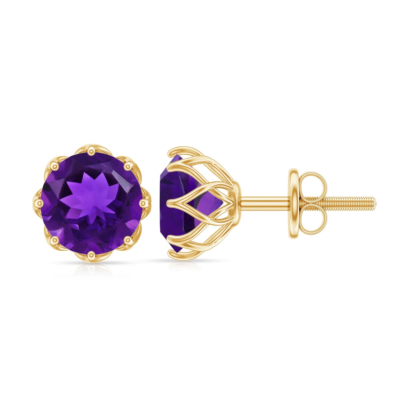 Natural Amethyst Solitaire Stud Earrings with Screw Back