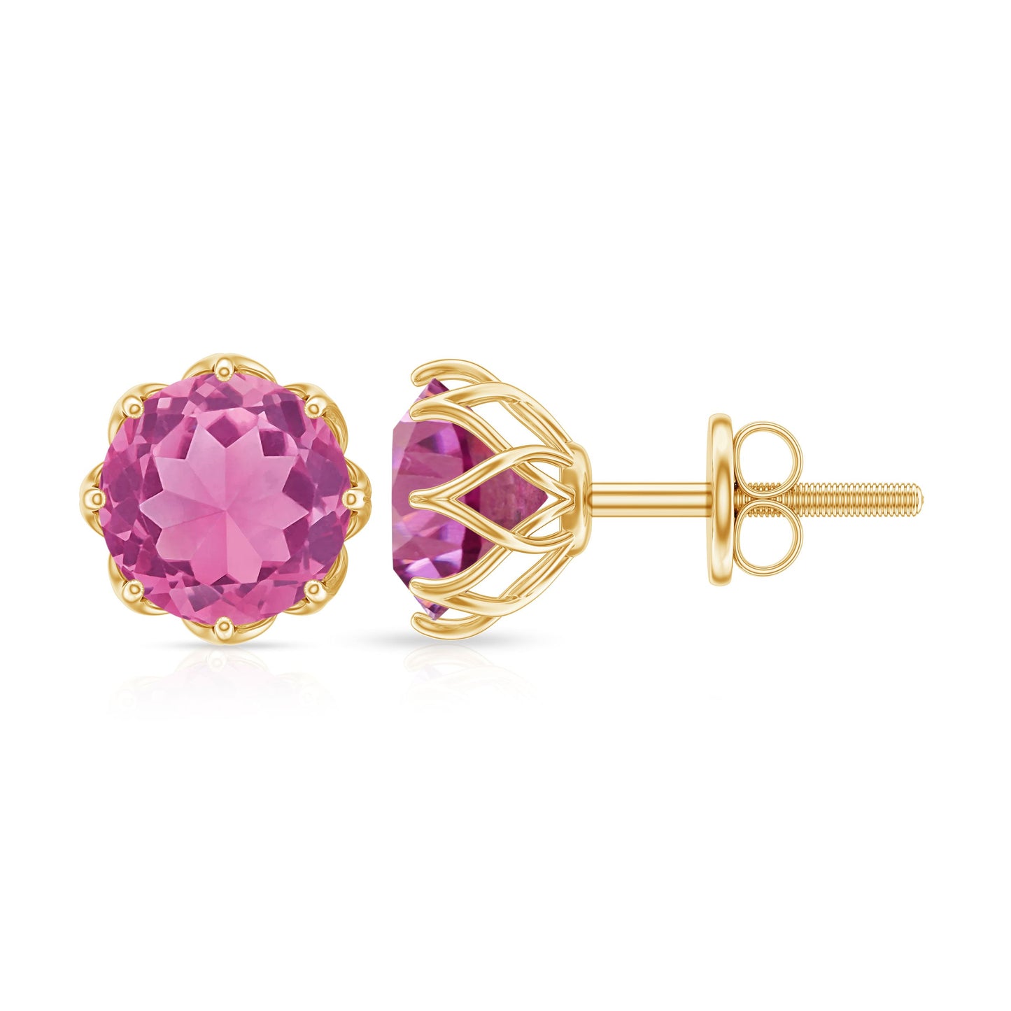 Natural 2.4 Carat Pink Tourmaline Solitaire Earrings with Screw Back