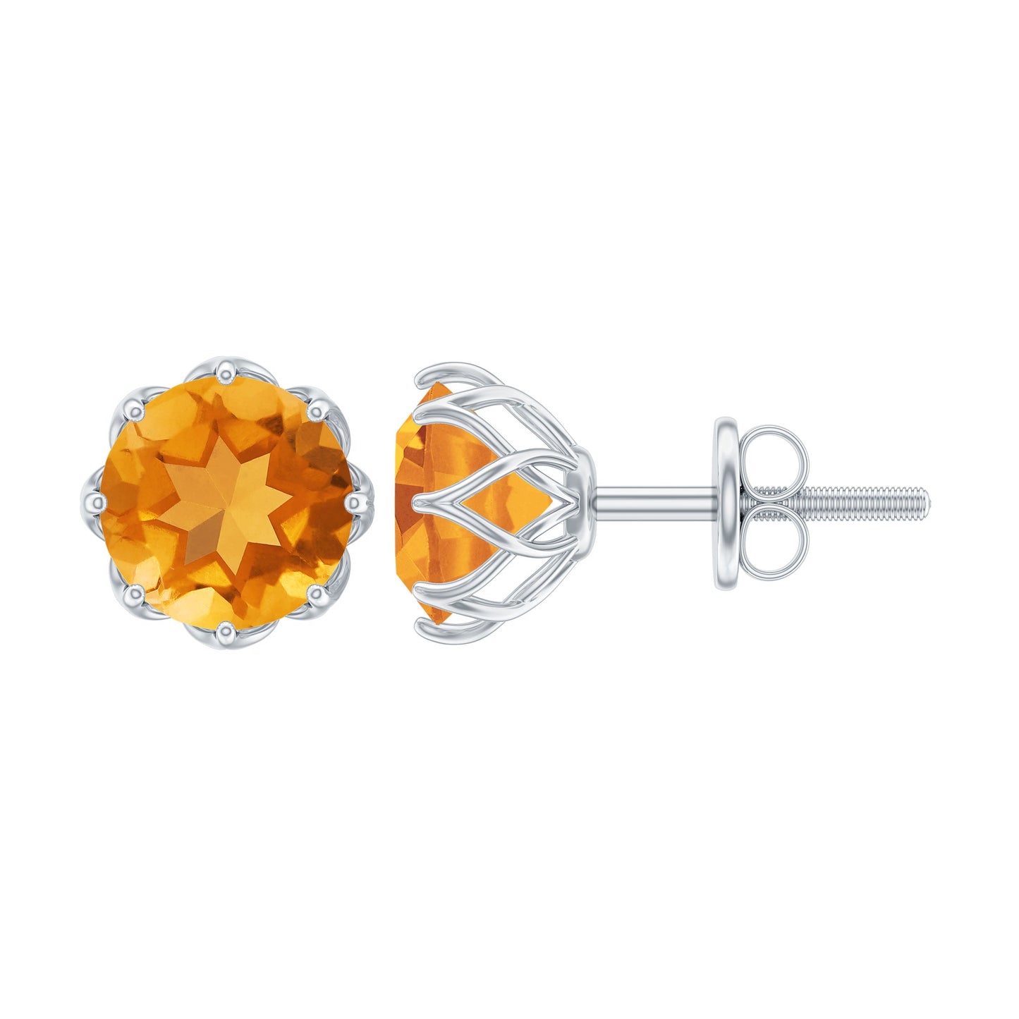 Natural 2.4 Carat Citrine Stud Earrings with Screw Back
