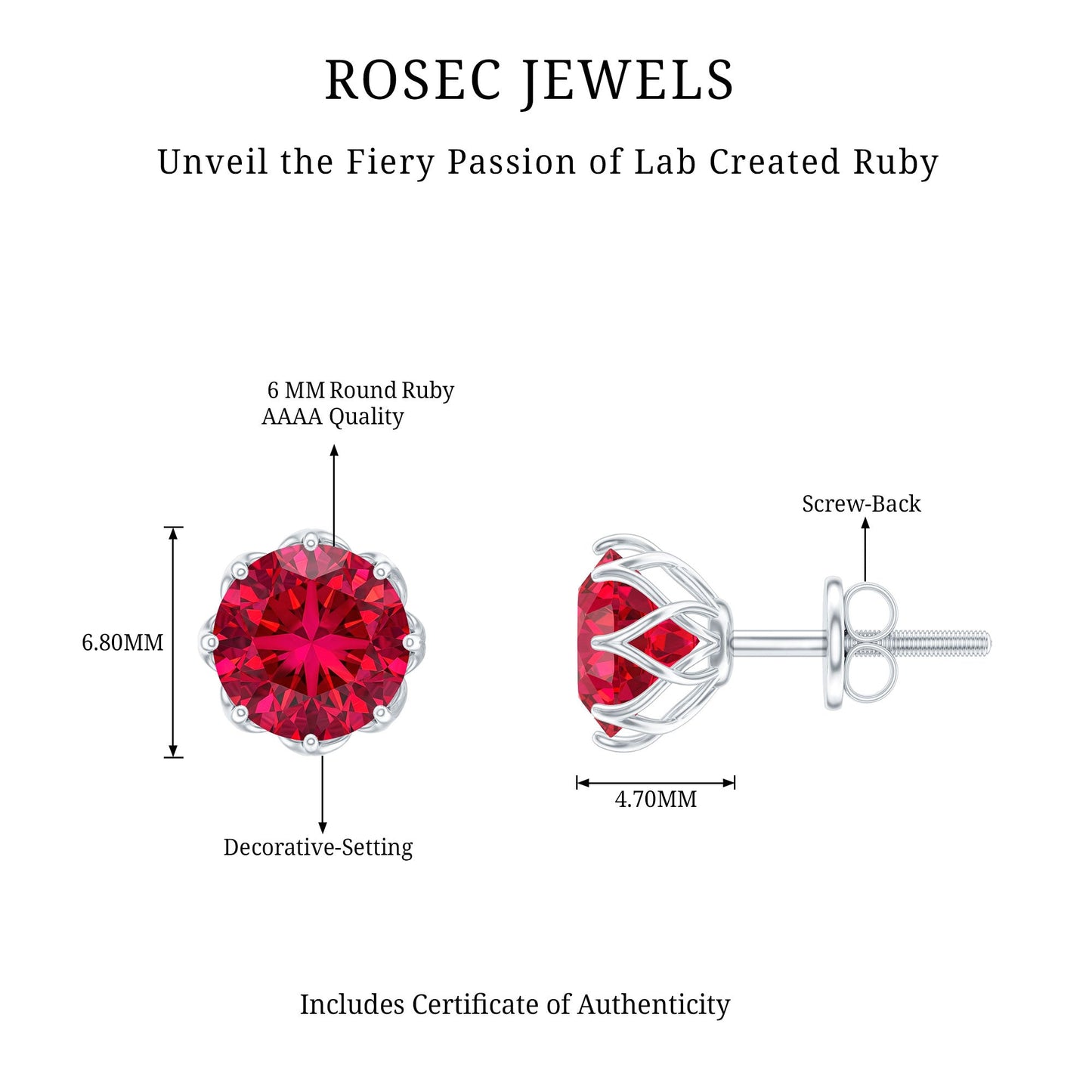 6MM Decorative Created Ruby Solitaire Stud Earrings