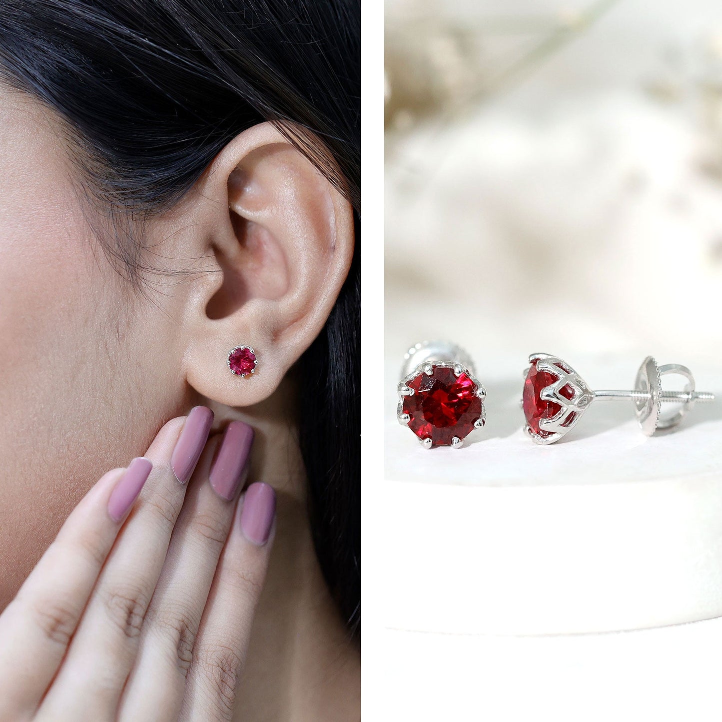 6MM Decorative Created Ruby Solitaire Stud Earrings