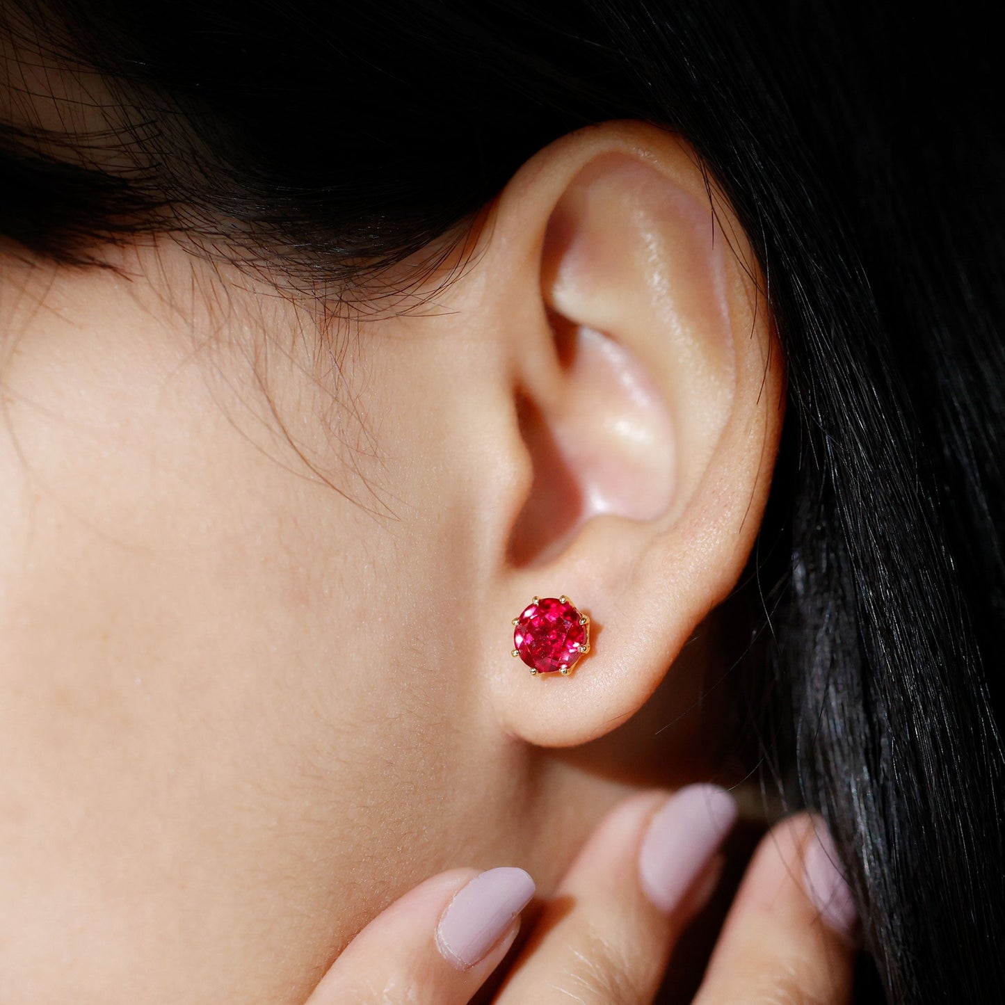 6MM Decorative Created Ruby Solitaire Stud Earrings
