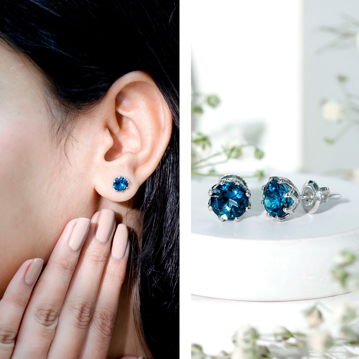 2.7 Carat Genuine London Blue Topaz Solitaire Stud Earrings With Certificate