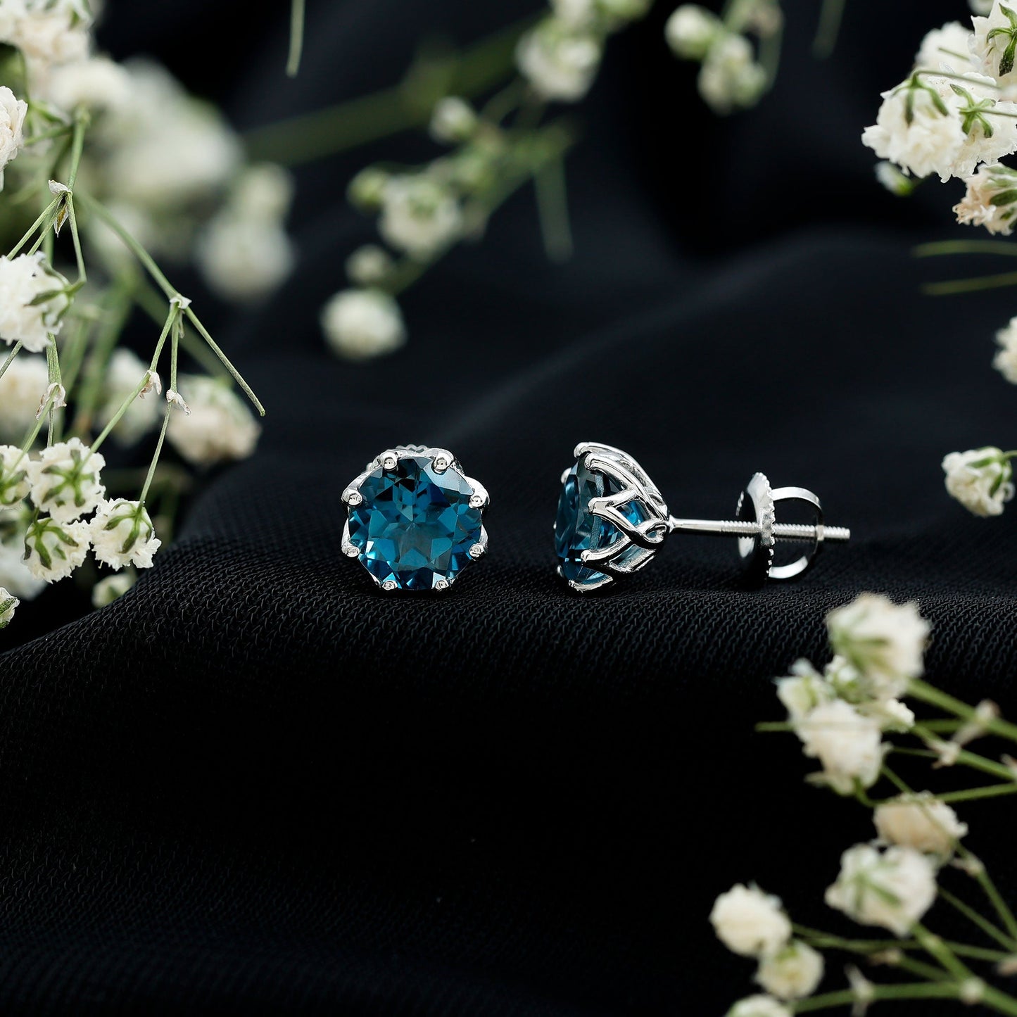 2.7 Carat Genuine London Blue Topaz Solitaire Stud Earrings With Certificate