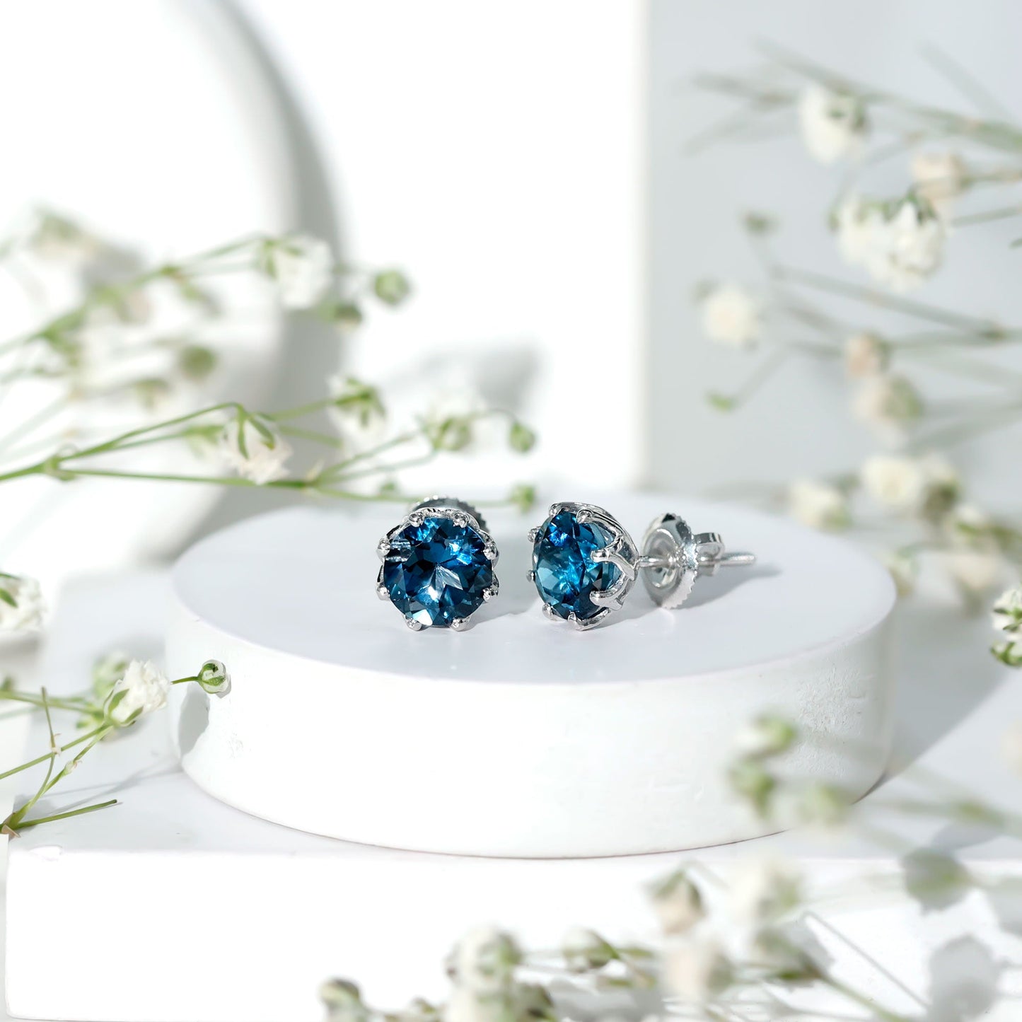 2.7 Carat Genuine London Blue Topaz Solitaire Stud Earrings With Certificate