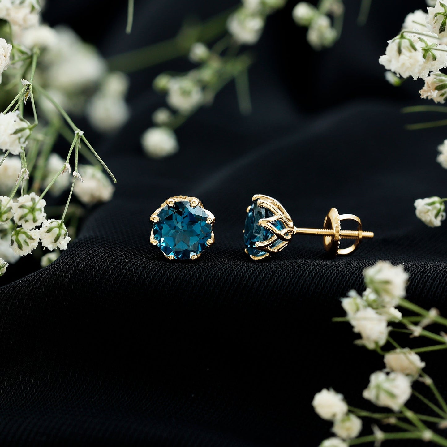 2.7 Carat Genuine London Blue Topaz Solitaire Stud Earrings With Certificate