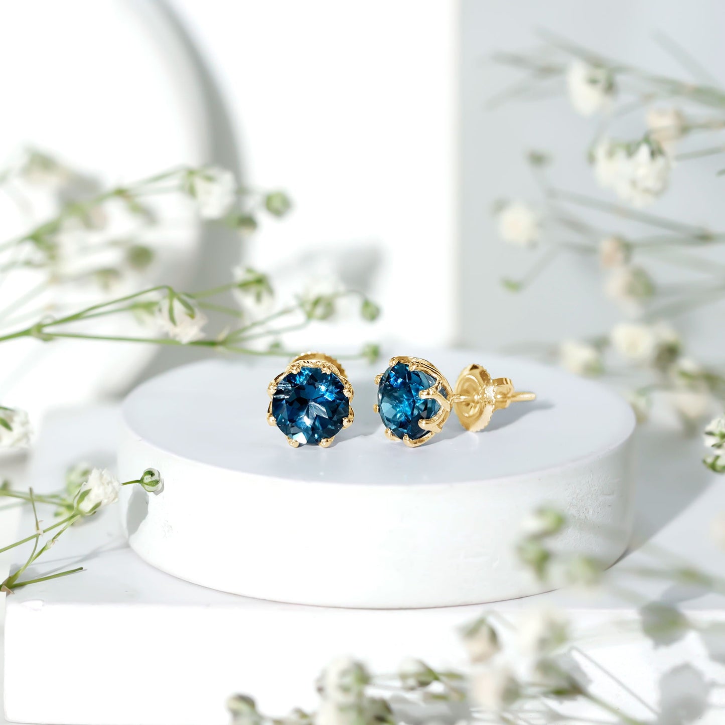 2.7 Carat Genuine London Blue Topaz Solitaire Stud Earrings With Certificate