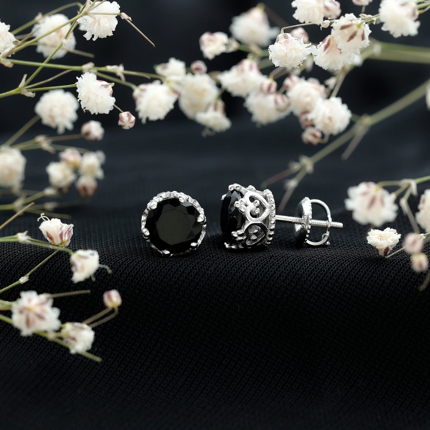 3 Carat Genuine Black Spinel Crown Stud Earrings