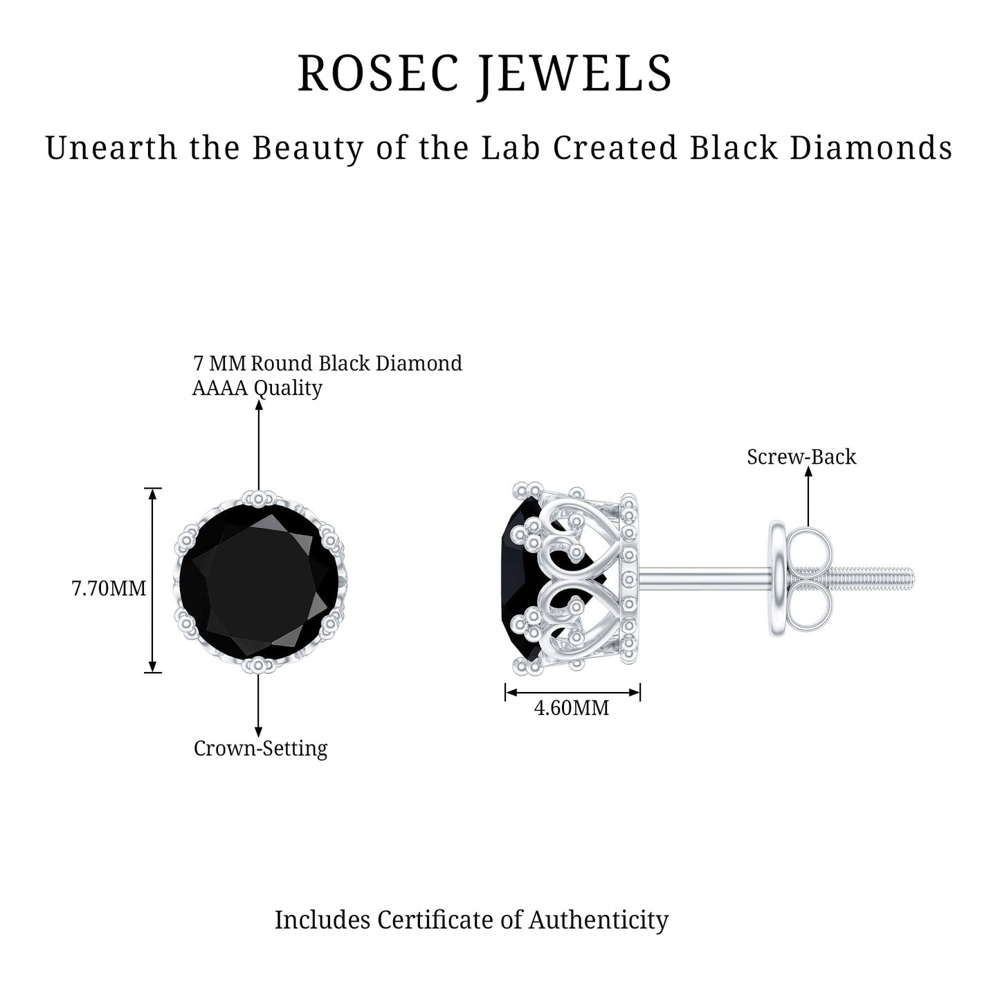 Vintage Lab Created Black Diamond Stud Earrings For Women