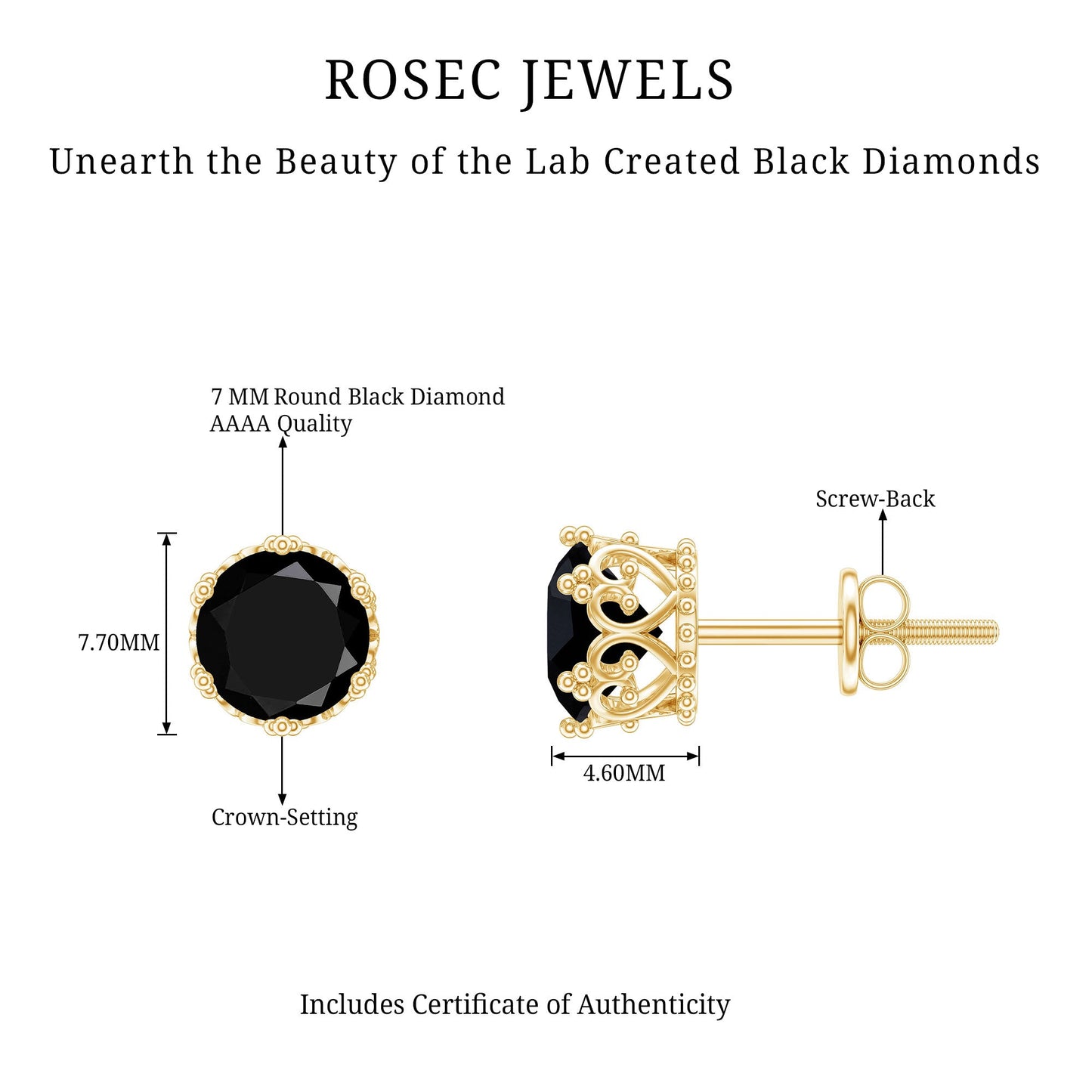 Vintage Lab Created Black Diamond Stud Earrings For Women