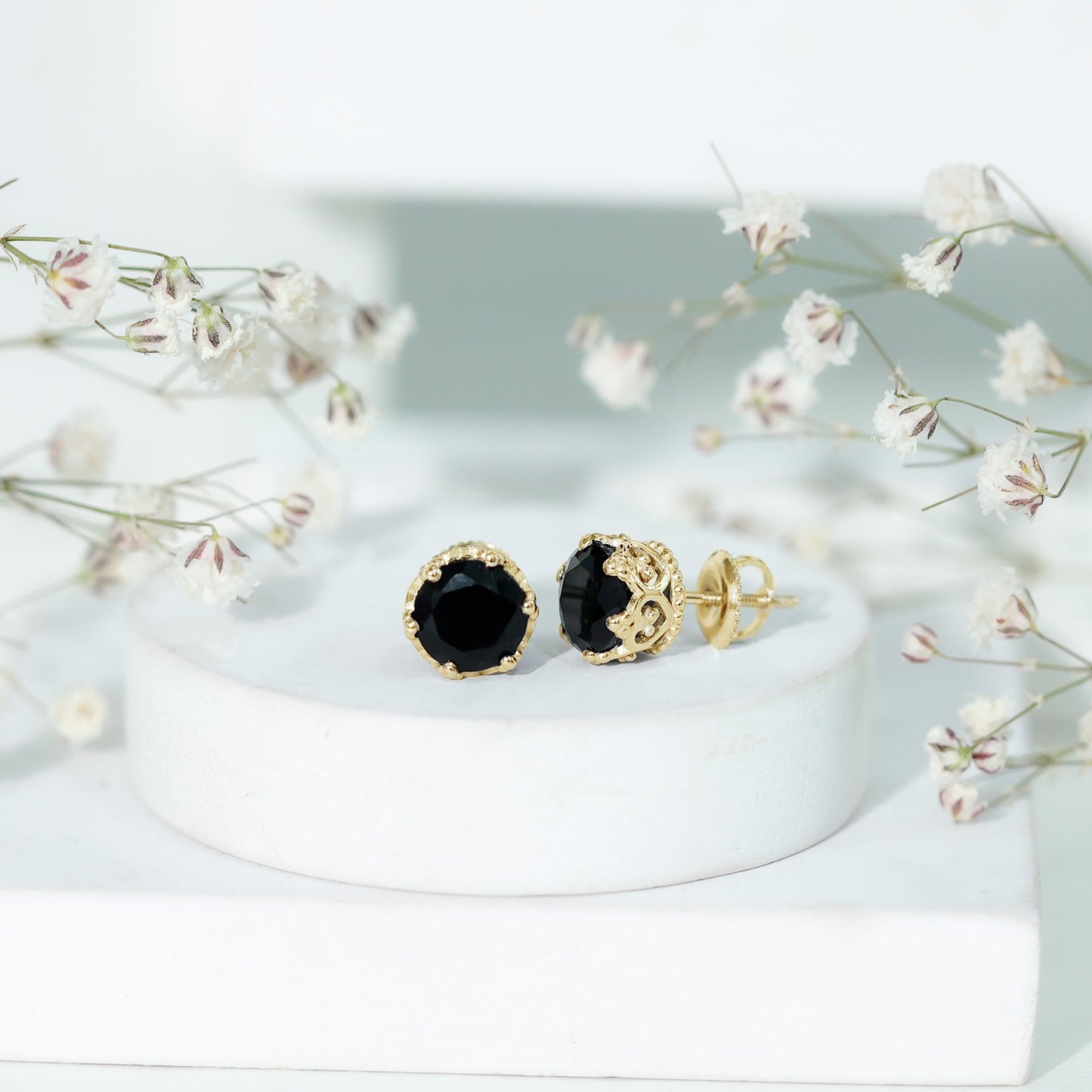 Vintage Lab Created Black Diamond Stud Earrings For Women