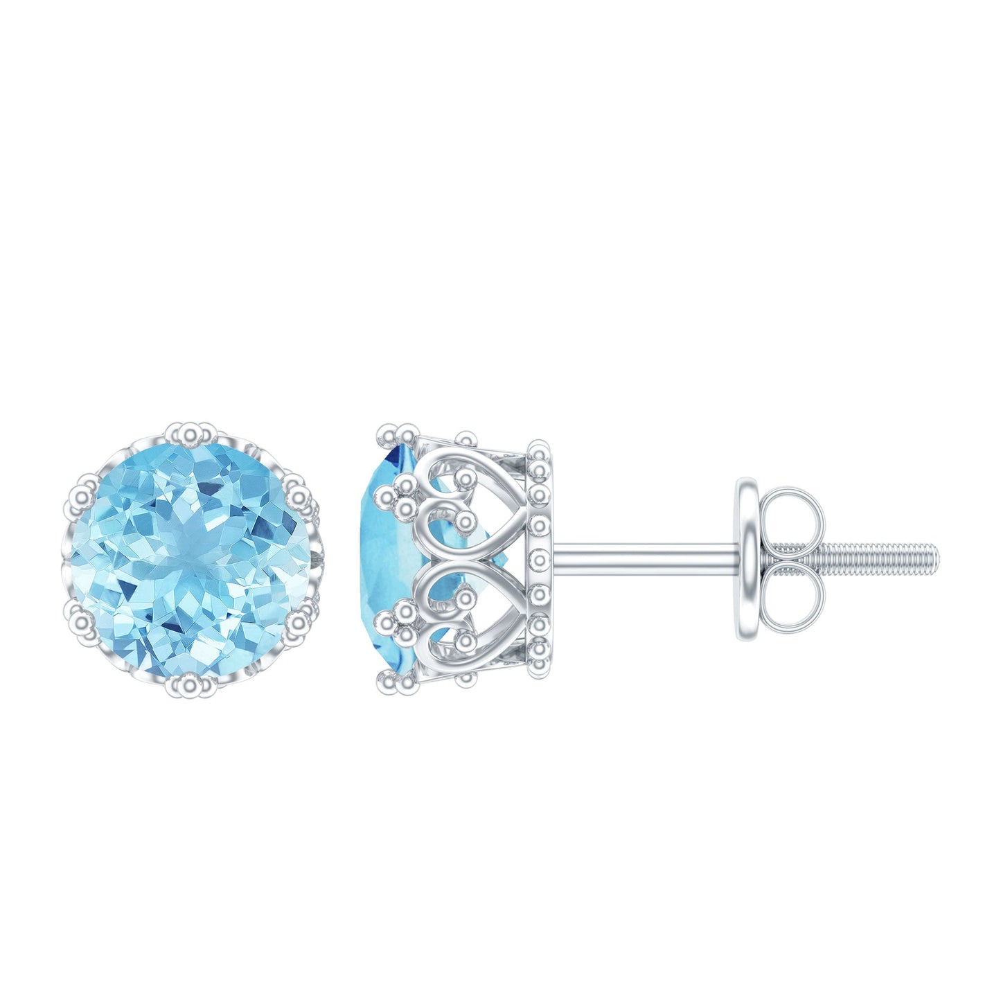 1.6 Carat Genuine Aquamarine Crown Stud Earrings