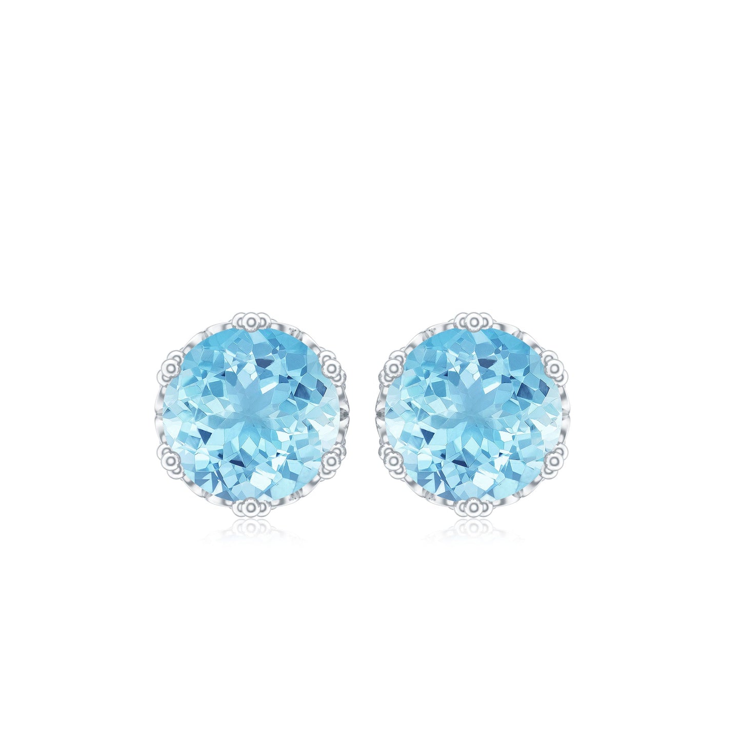 1.6 Carat Genuine Aquamarine Crown Stud Earrings