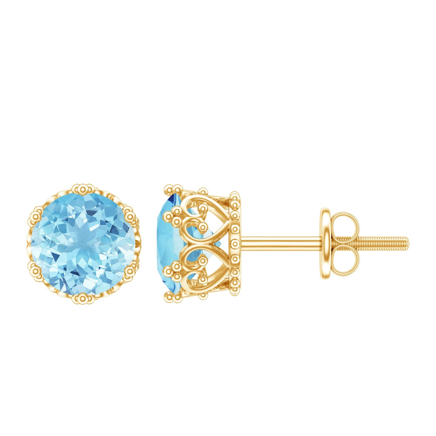 1.6 Carat Genuine Aquamarine Crown Stud Earrings