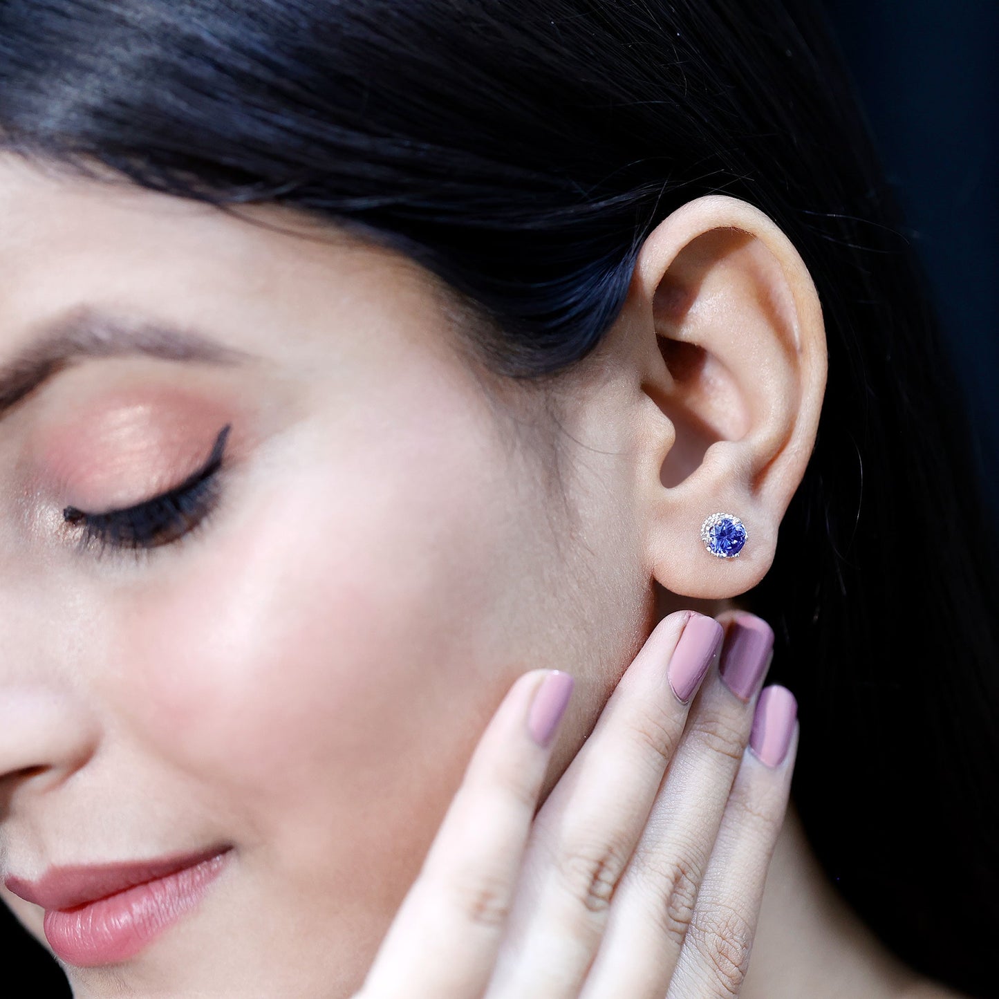 2 Carat Solitaire Lab Created Blue Sapphire Crown Stud Earrings
