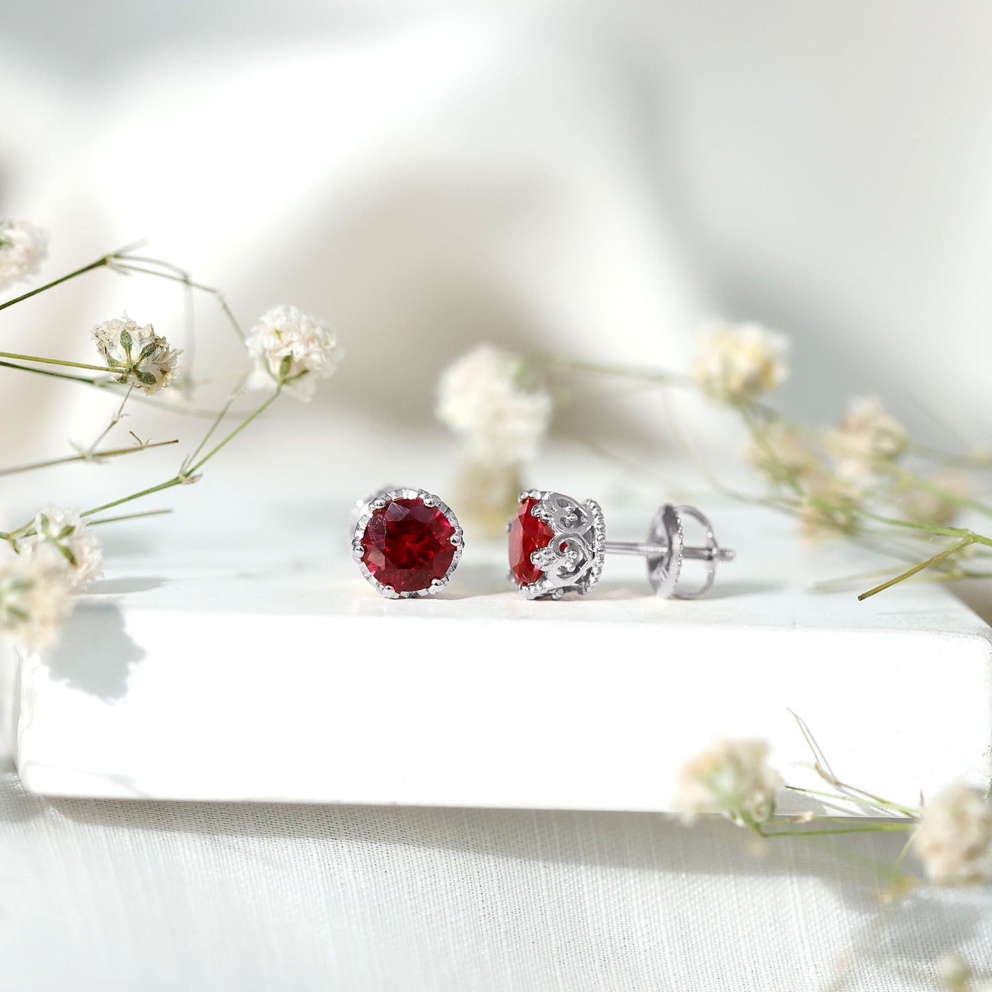 2.7 Carat Lab Created Ruby Solitaire Stud Earrings
