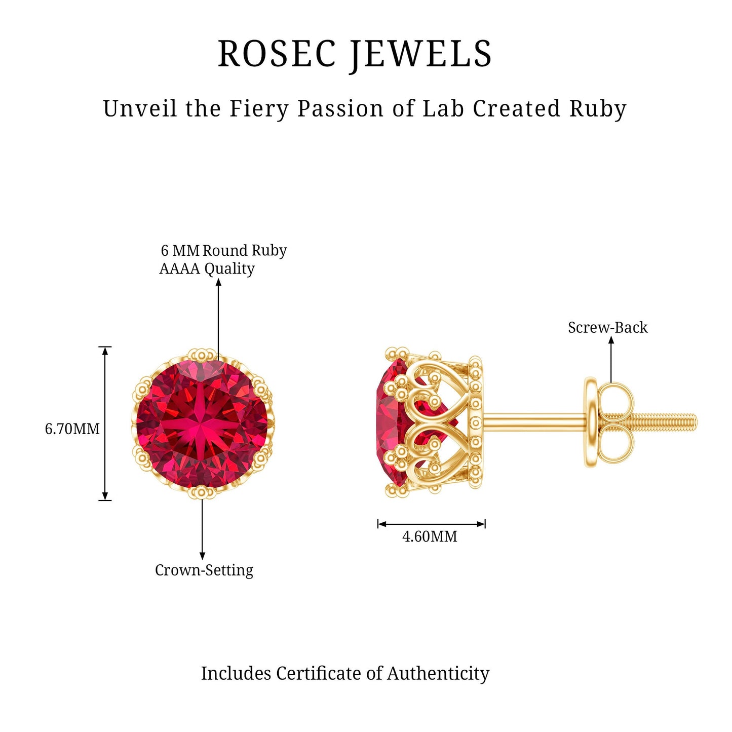 2.7 Carat Lab Created Ruby Solitaire Stud Earrings