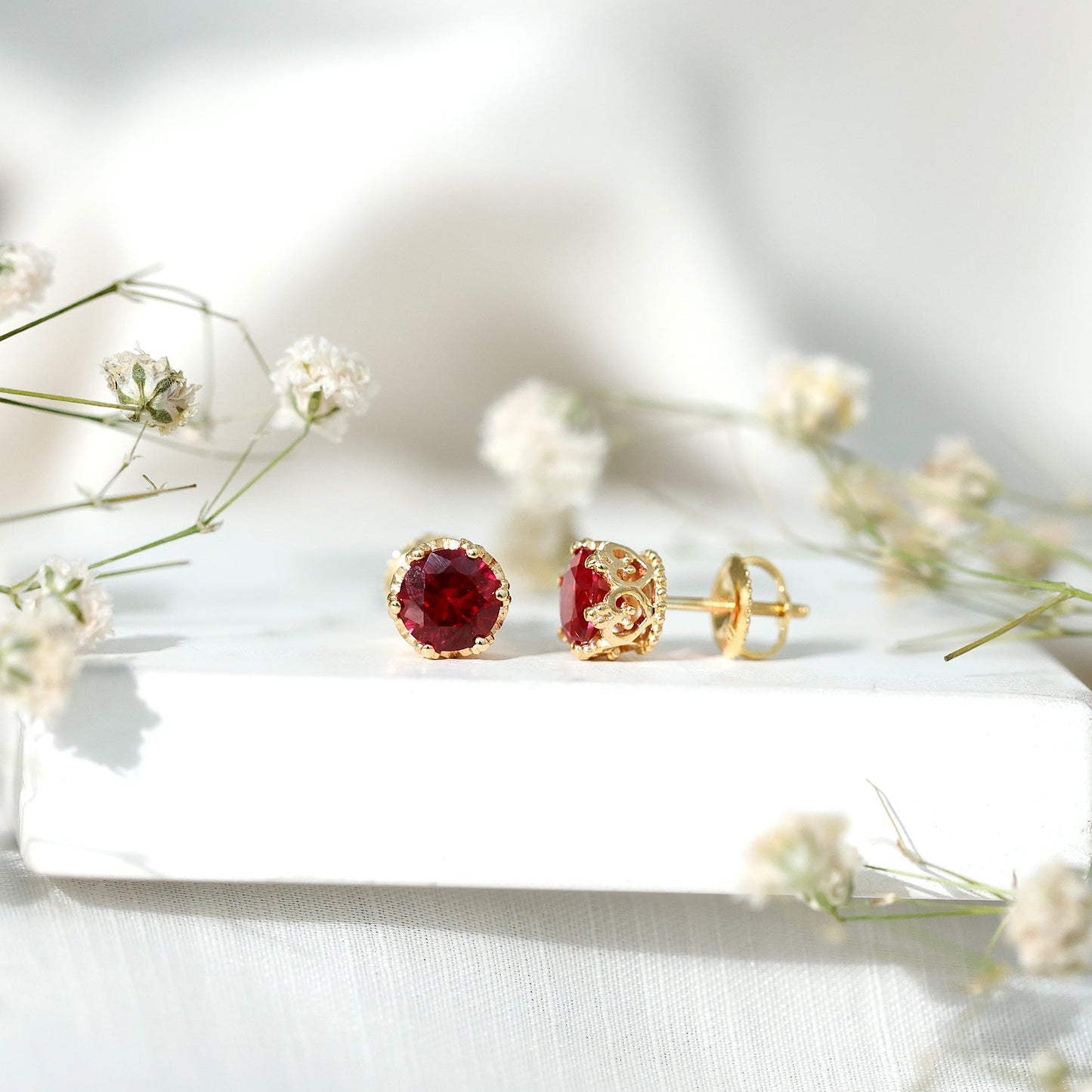 2.7 Carat Lab Created Ruby Solitaire Stud Earrings