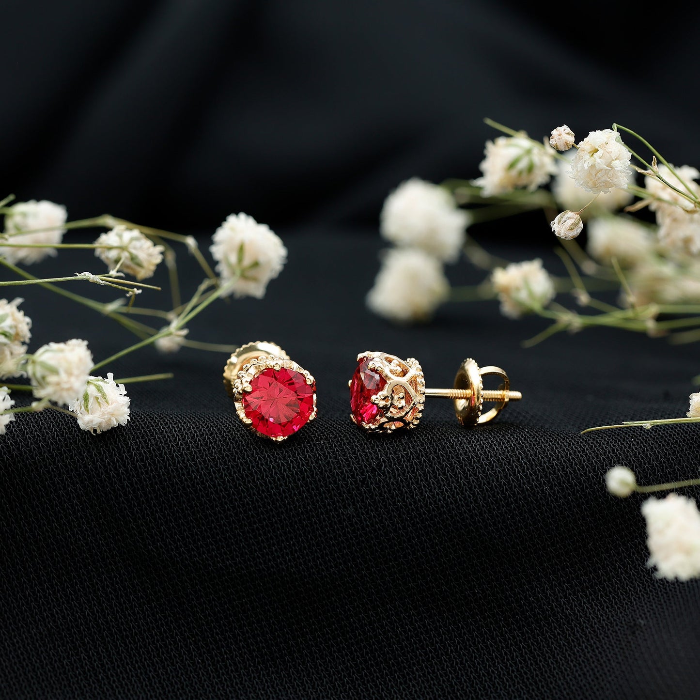 2.7 Carat Lab Created Ruby Solitaire Stud Earrings