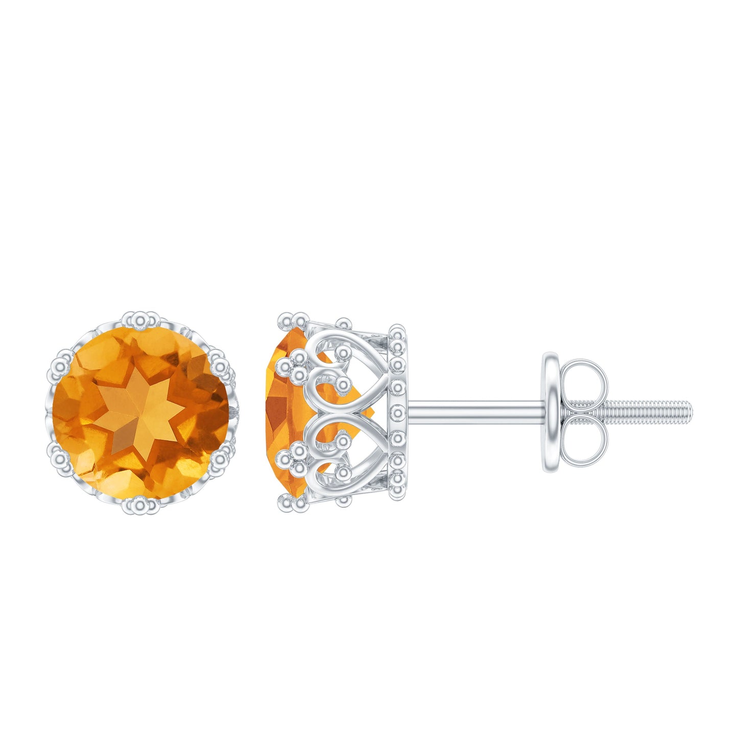 Certified Real 2.4 Carat Citrine Crown Earrings with Screw Back