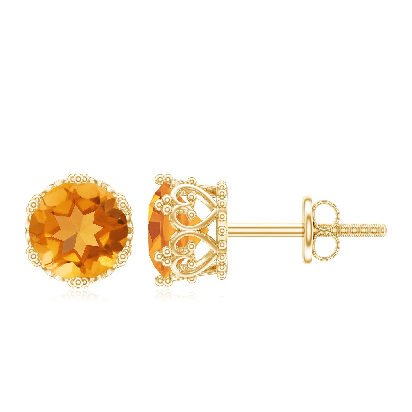 Certified Real 2.4 Carat Citrine Crown Earrings with Screw Back