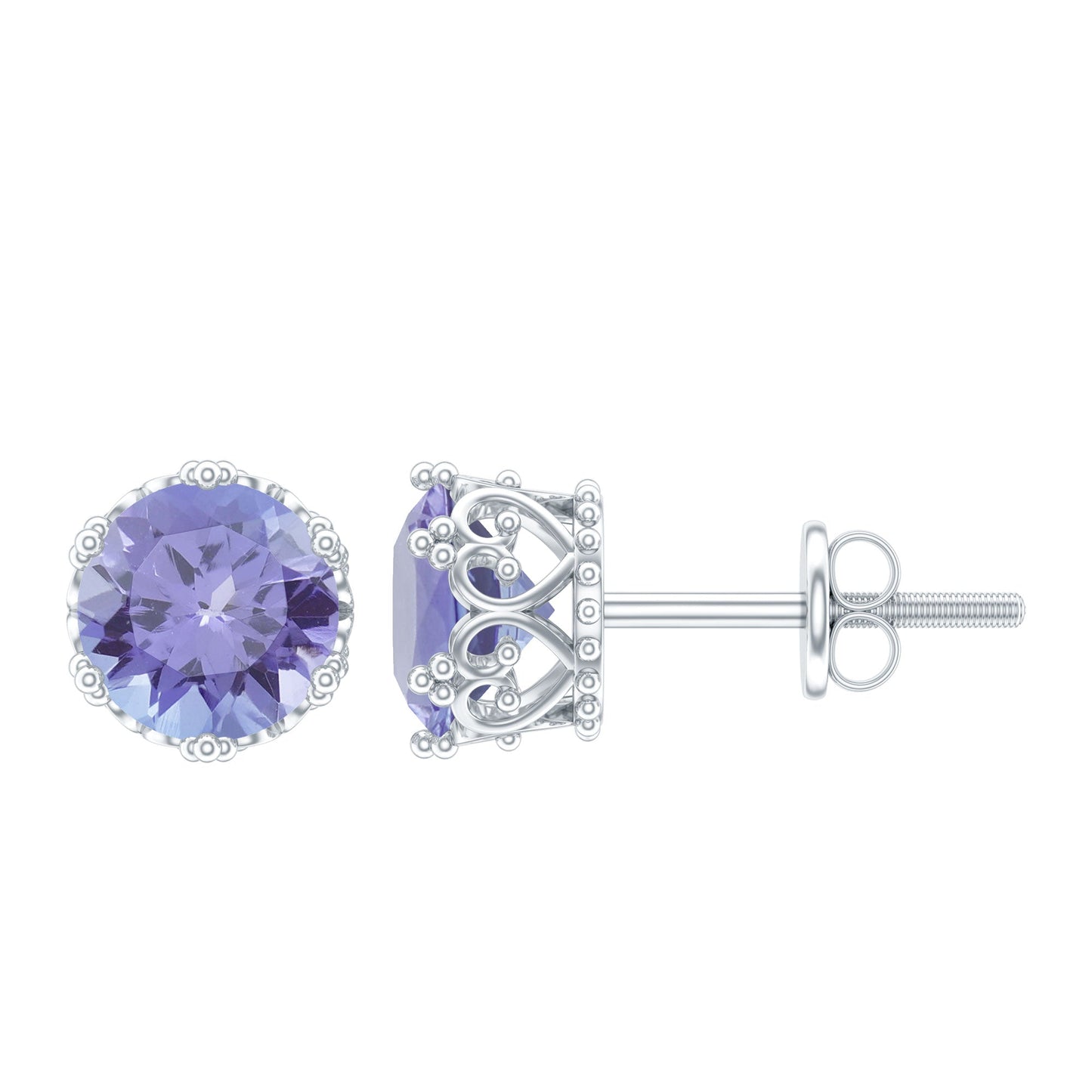 Natural 1.8 Carat Tanzanite Crown Stud Earrings with Screw Back