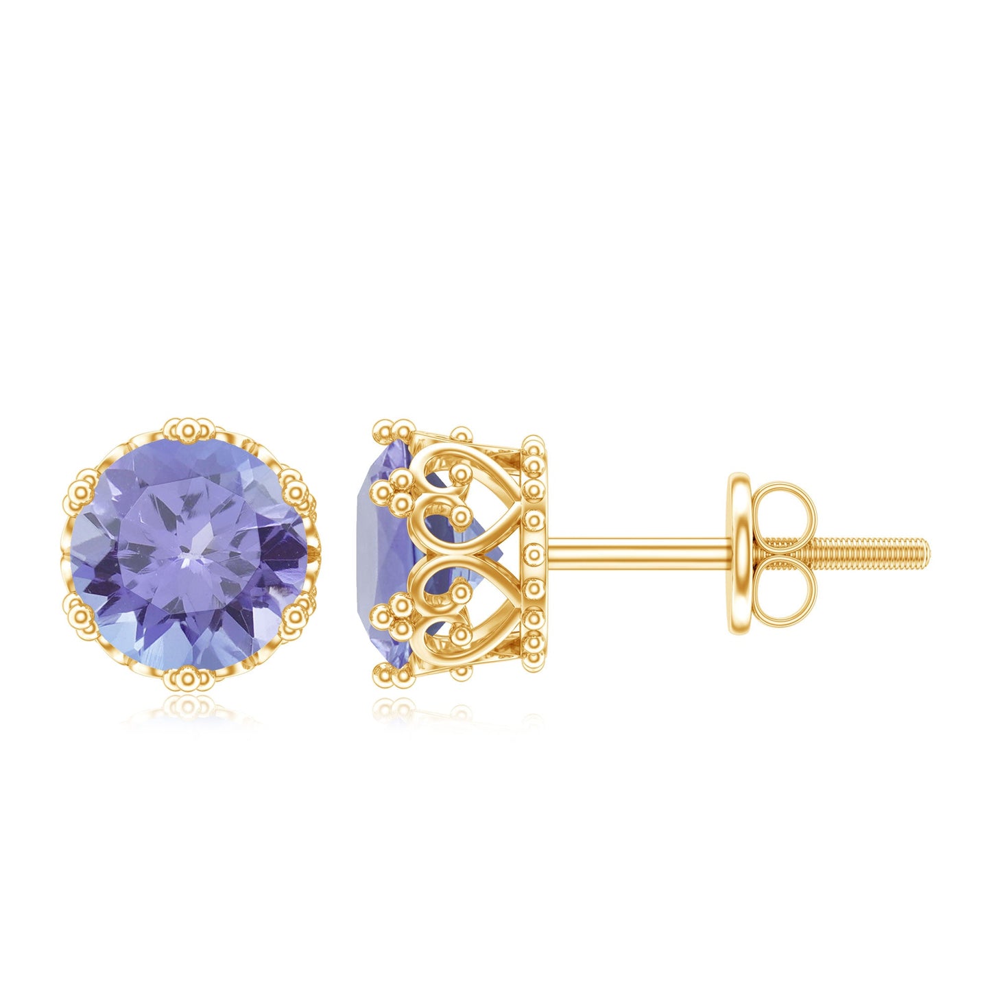 Natural 1.8 Carat Tanzanite Crown Stud Earrings with Screw Back