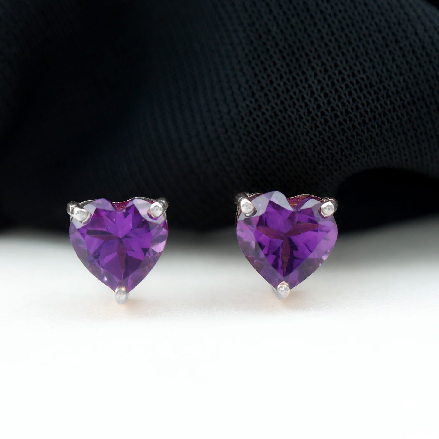 4.2 Carat Amethyst Heart Earrings in 3 Prong Setting