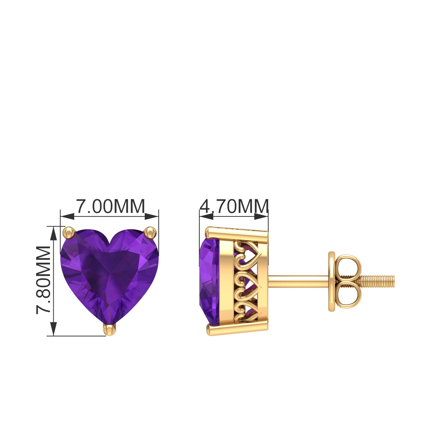 4.2 Carat Amethyst Heart Earrings in 3 Prong Setting
