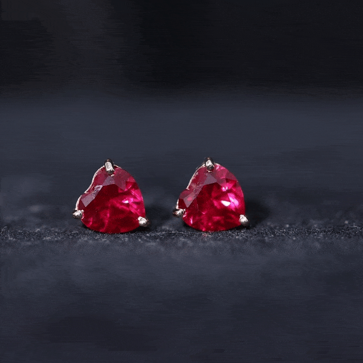 Certified 4 Carat Lab Created Ruby Heart Stud Earrings