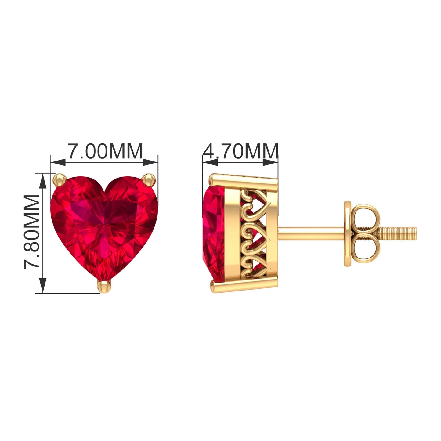 Certified 4 Carat Lab Created Ruby Heart Stud Earrings