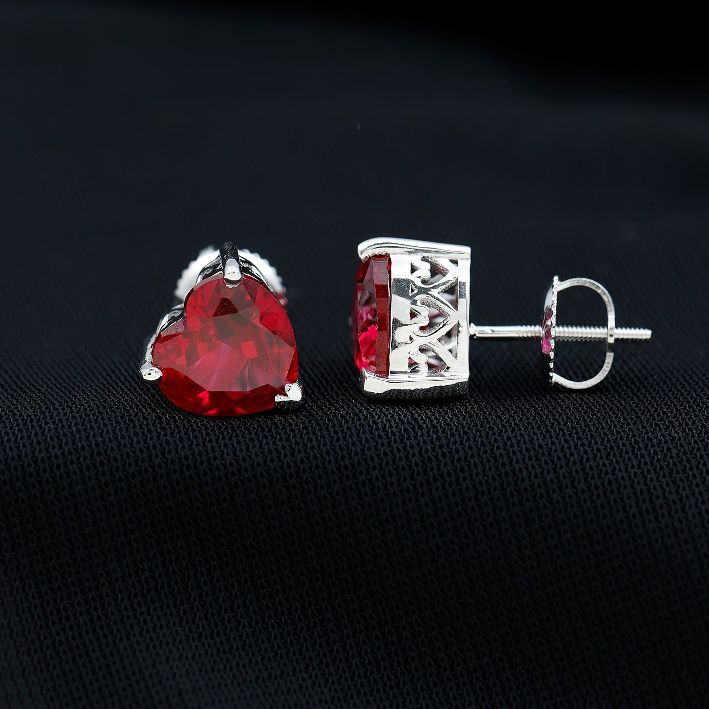 Certified 4 Carat Lab Created Ruby Heart Stud Earrings