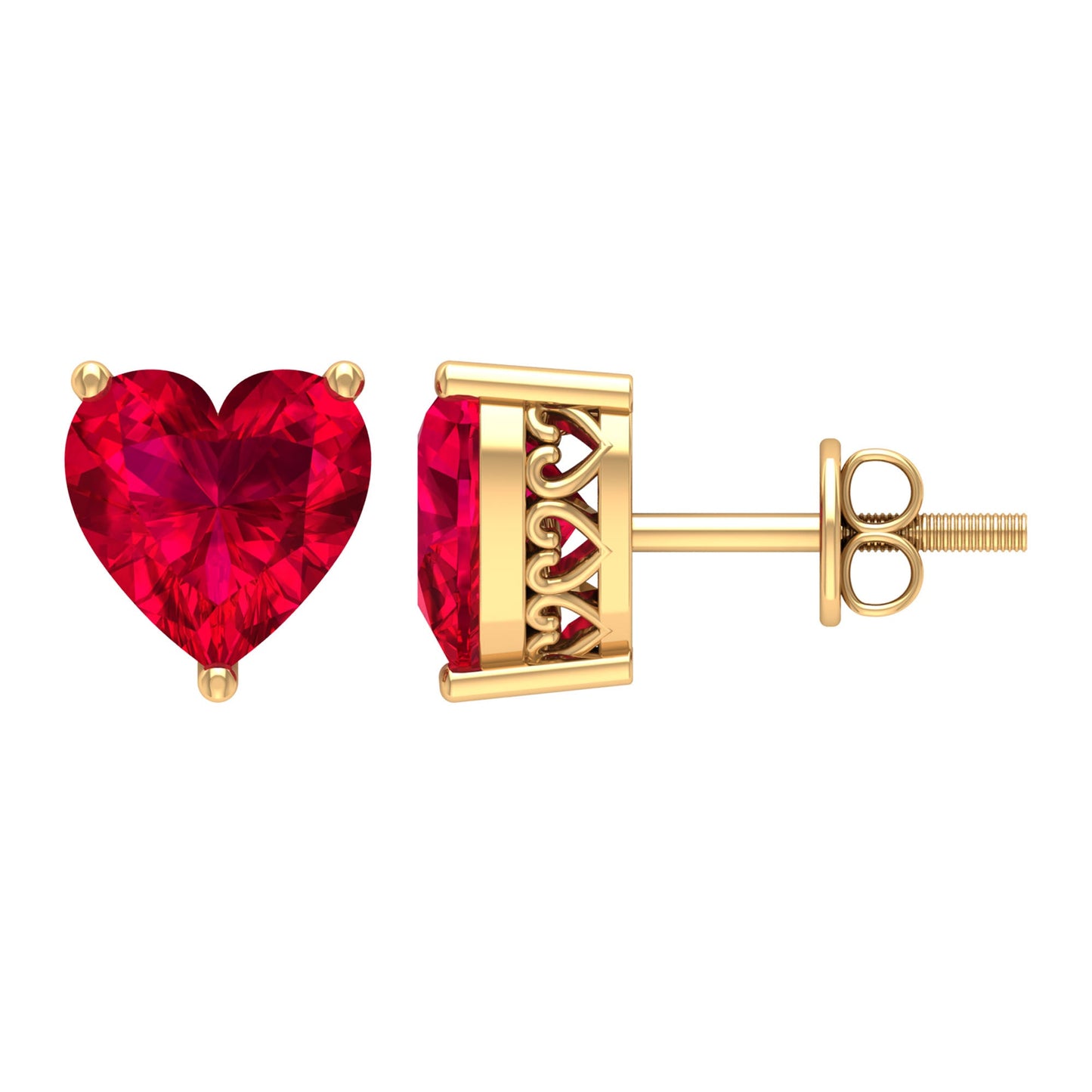 Certified 4 Carat Lab Created Ruby Heart Stud Earrings