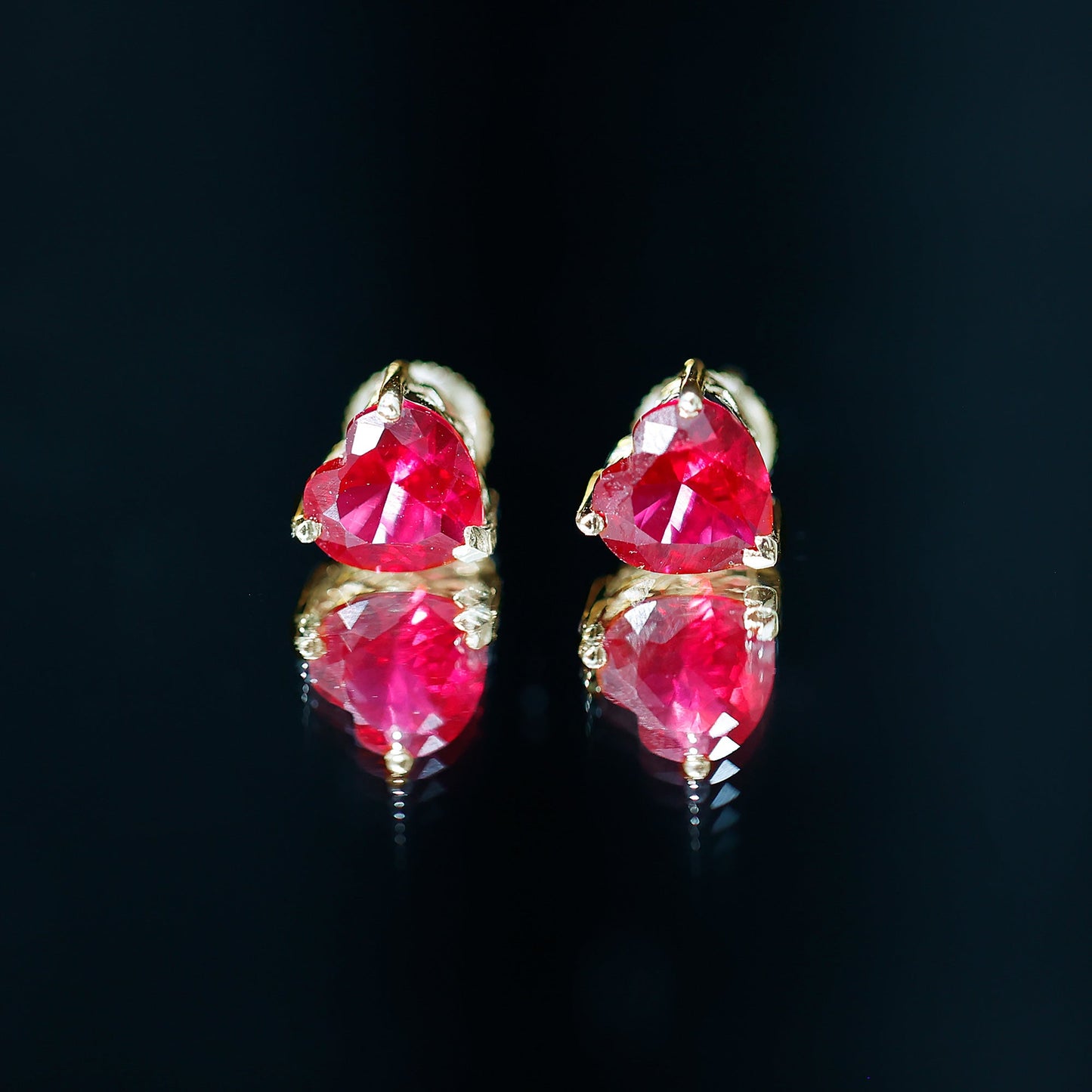 Certified 4 Carat Lab Created Ruby Heart Stud Earrings