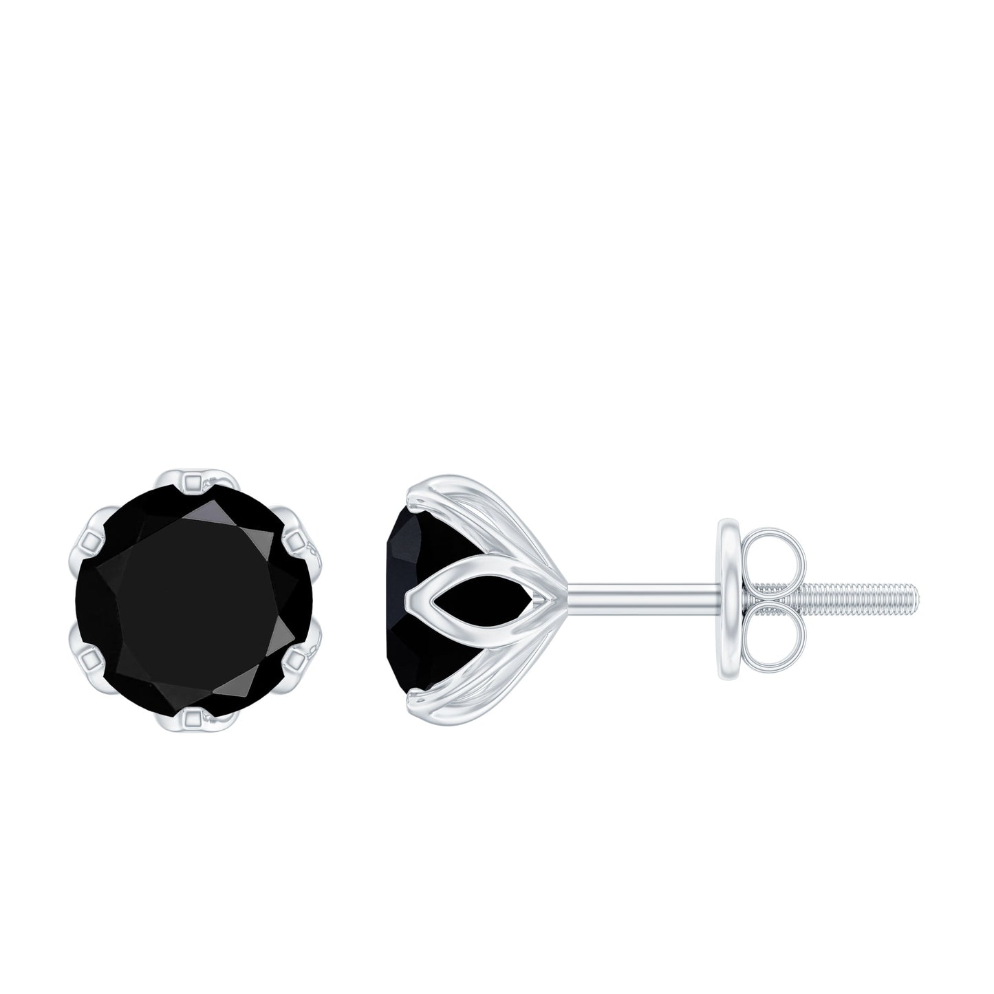 2.4 Carat Round Cut Black Onyx Solitaire Stud Earrings