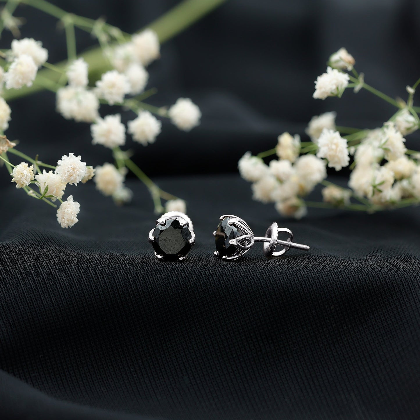 2.4 Carat Round Cut Black Onyx Solitaire Stud Earrings