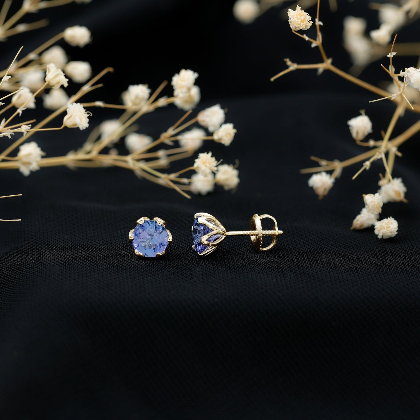 1 Carat Round Cut Tanzanite Solitaire Stud Earrings for Women