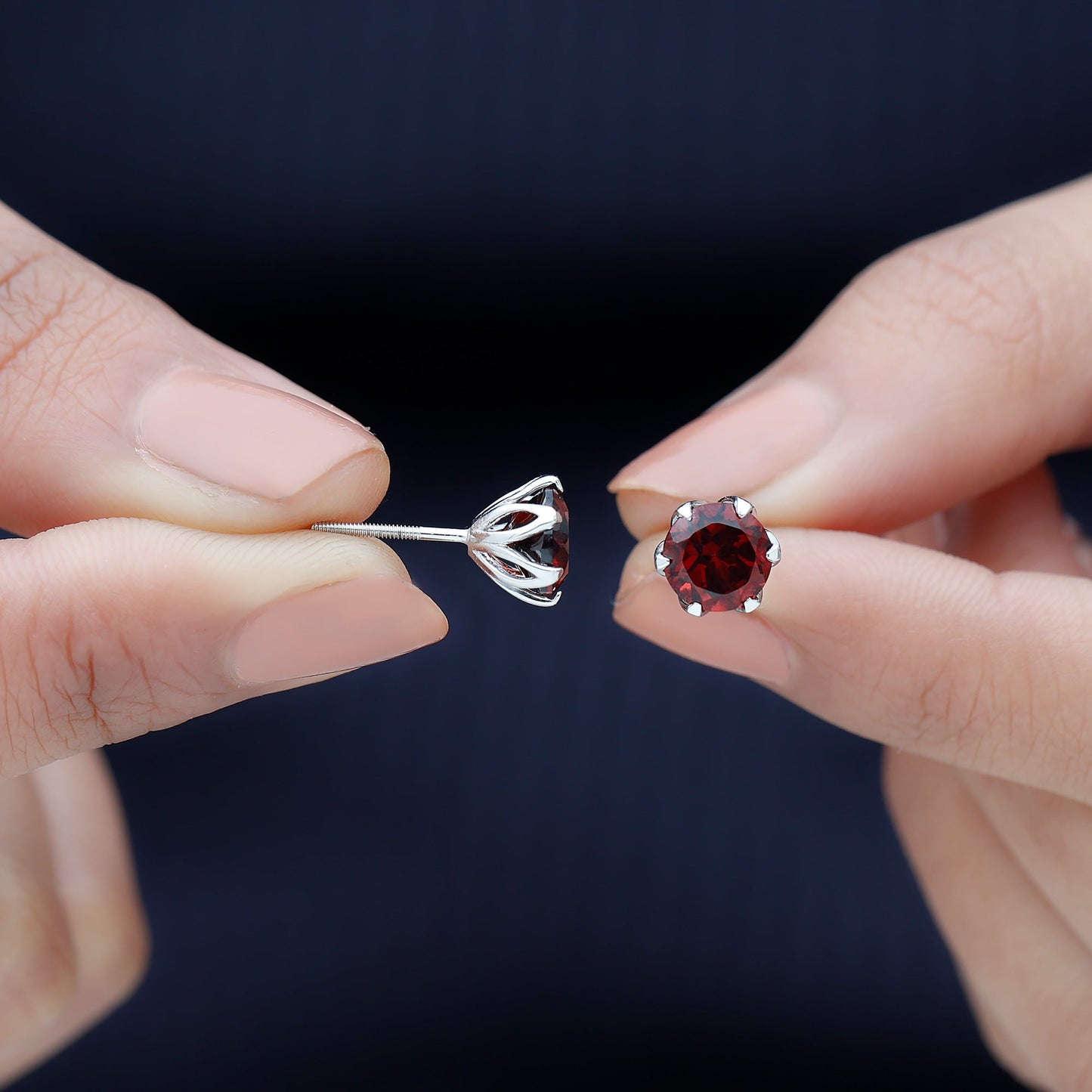 Genuine 3.4 Carat Round Cut Garnet Solitaire Stud Earrings