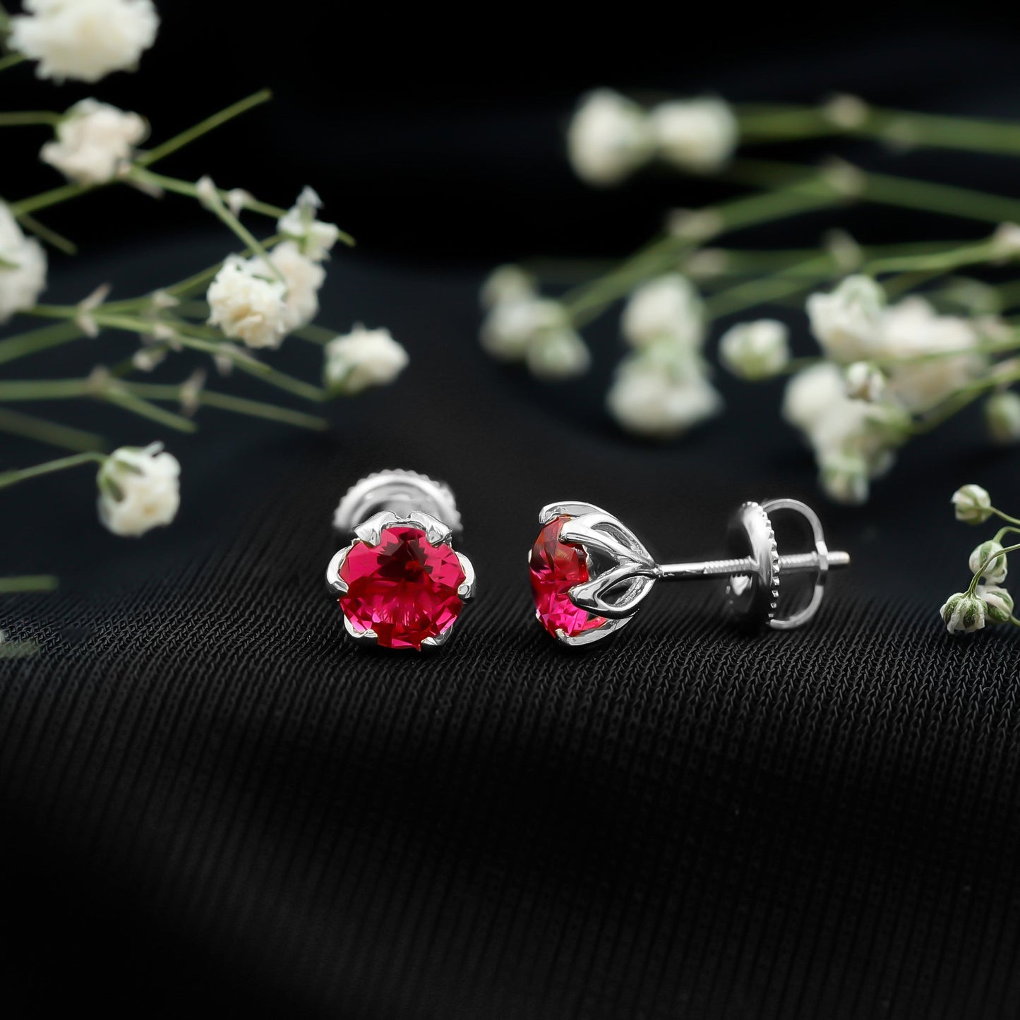 2.7 Carat Round Cut Lab Created Ruby Stud Earrings for Women