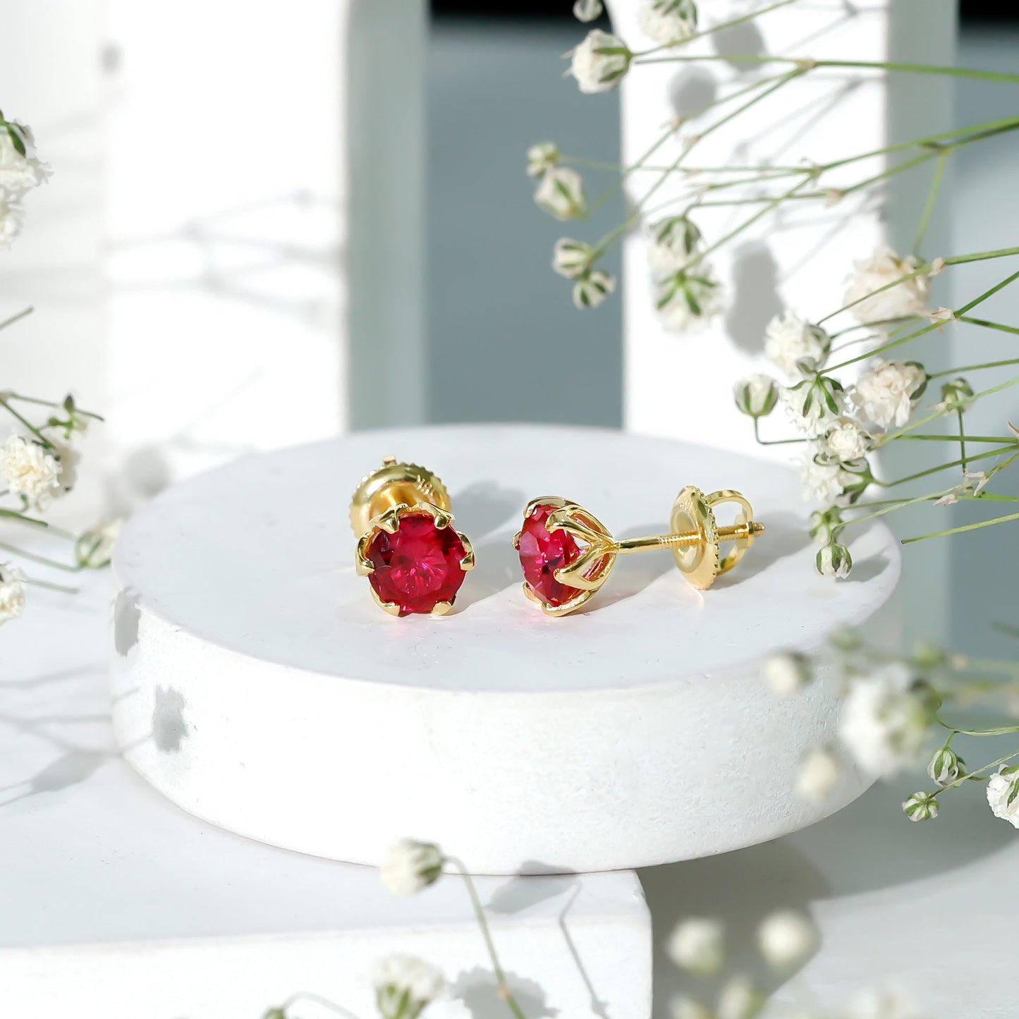 2.7 Carat Round Cut Lab Created Ruby Stud Earrings for Women