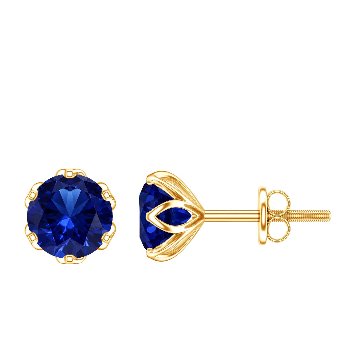2 Carat Round Cut Lab Created Blue Sapphire Solitaire Stud Earrings