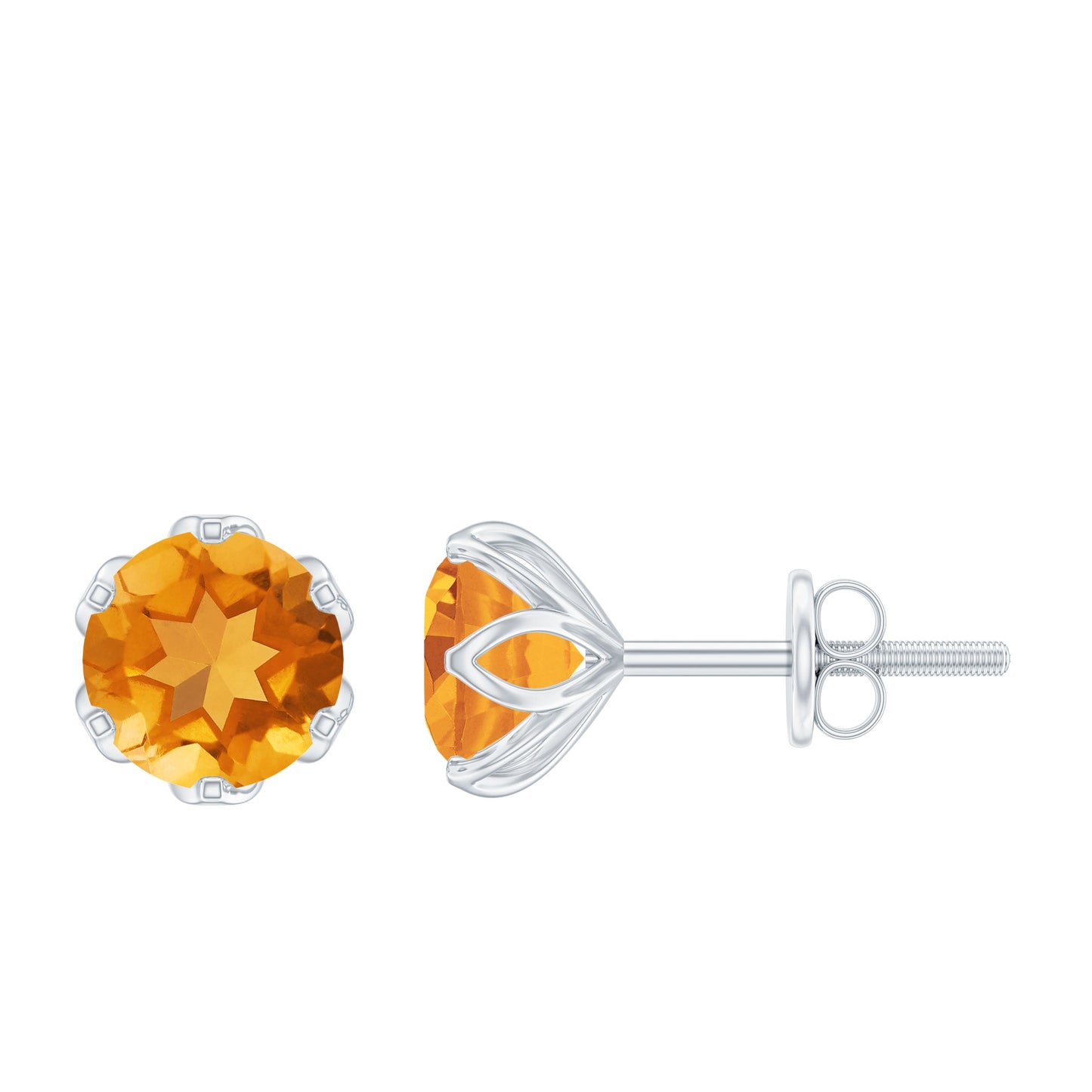 2.4 Carat Lotus Basket Set Solitaire Citrine Stud Earrings