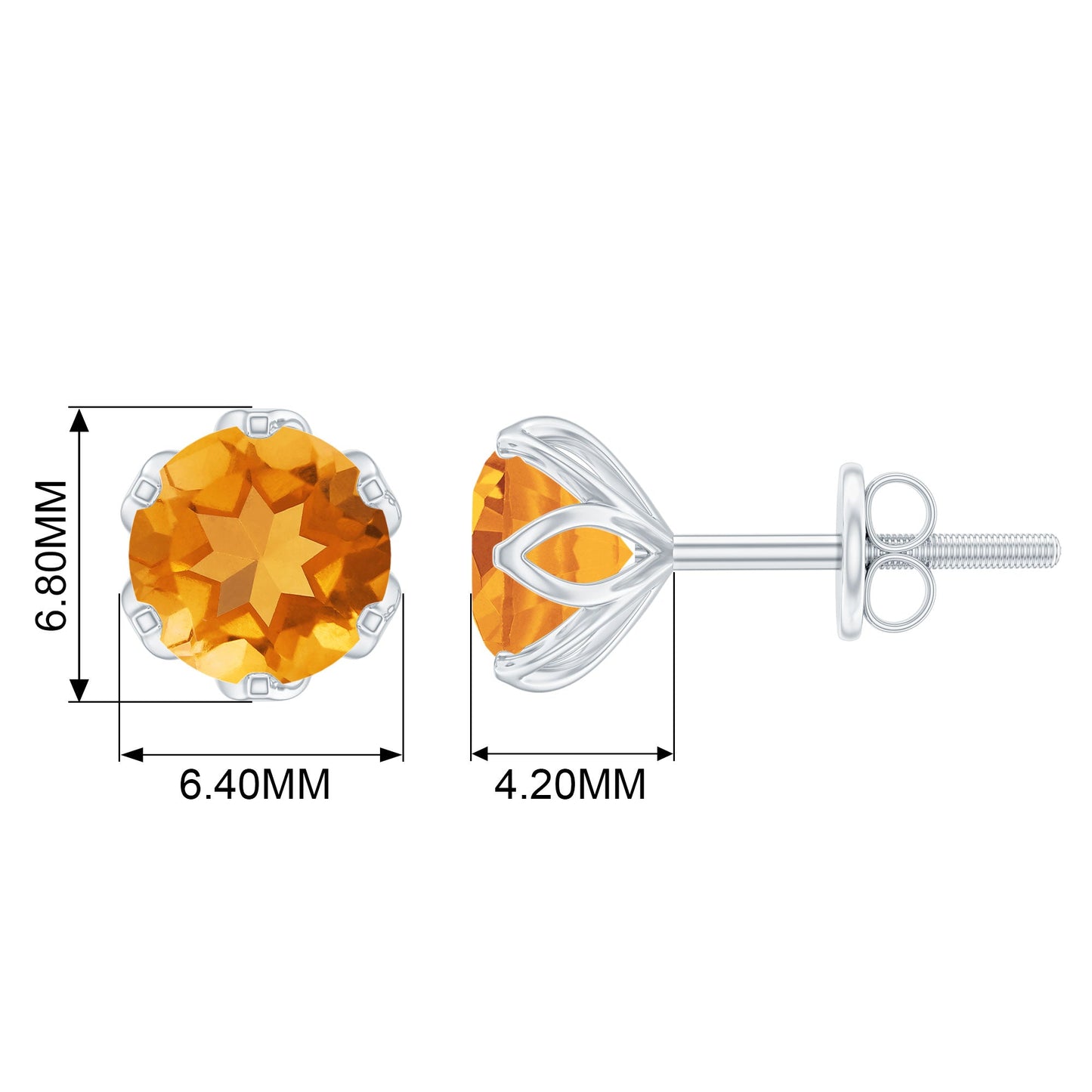 2.4 Carat Lotus Basket Set Solitaire Citrine Stud Earrings